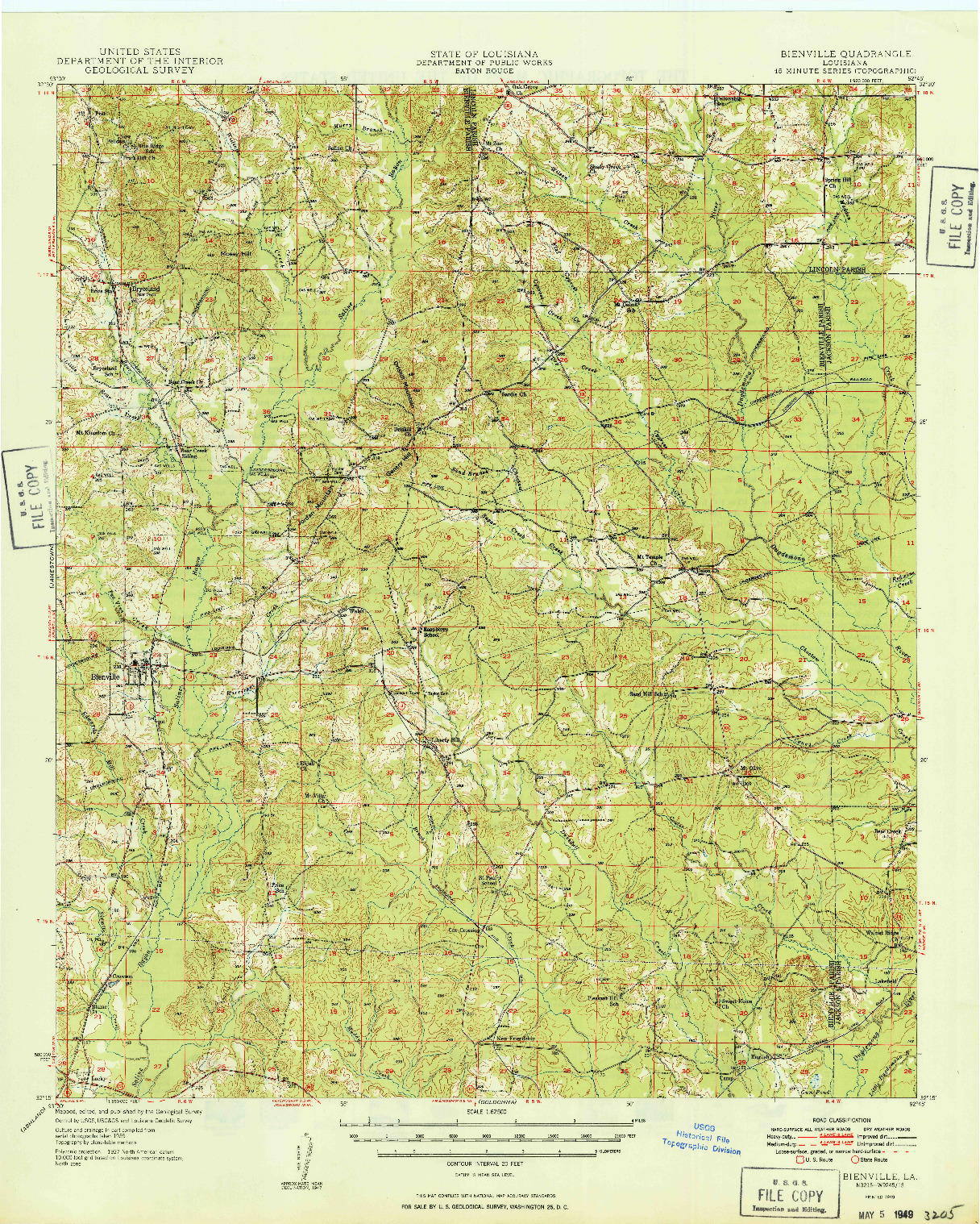 USGS 1:62500-SCALE QUADRANGLE FOR BIENVILLE, LA 1949