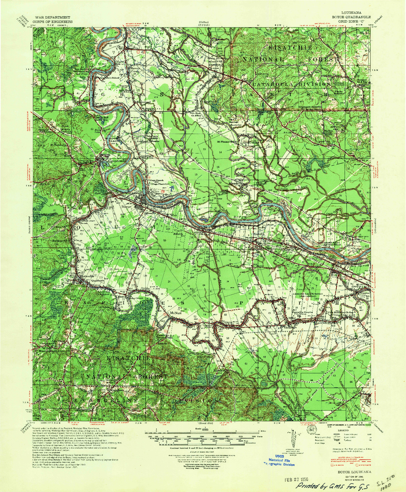 USGS 1:62500-SCALE QUADRANGLE FOR BOYCE, LA 1941