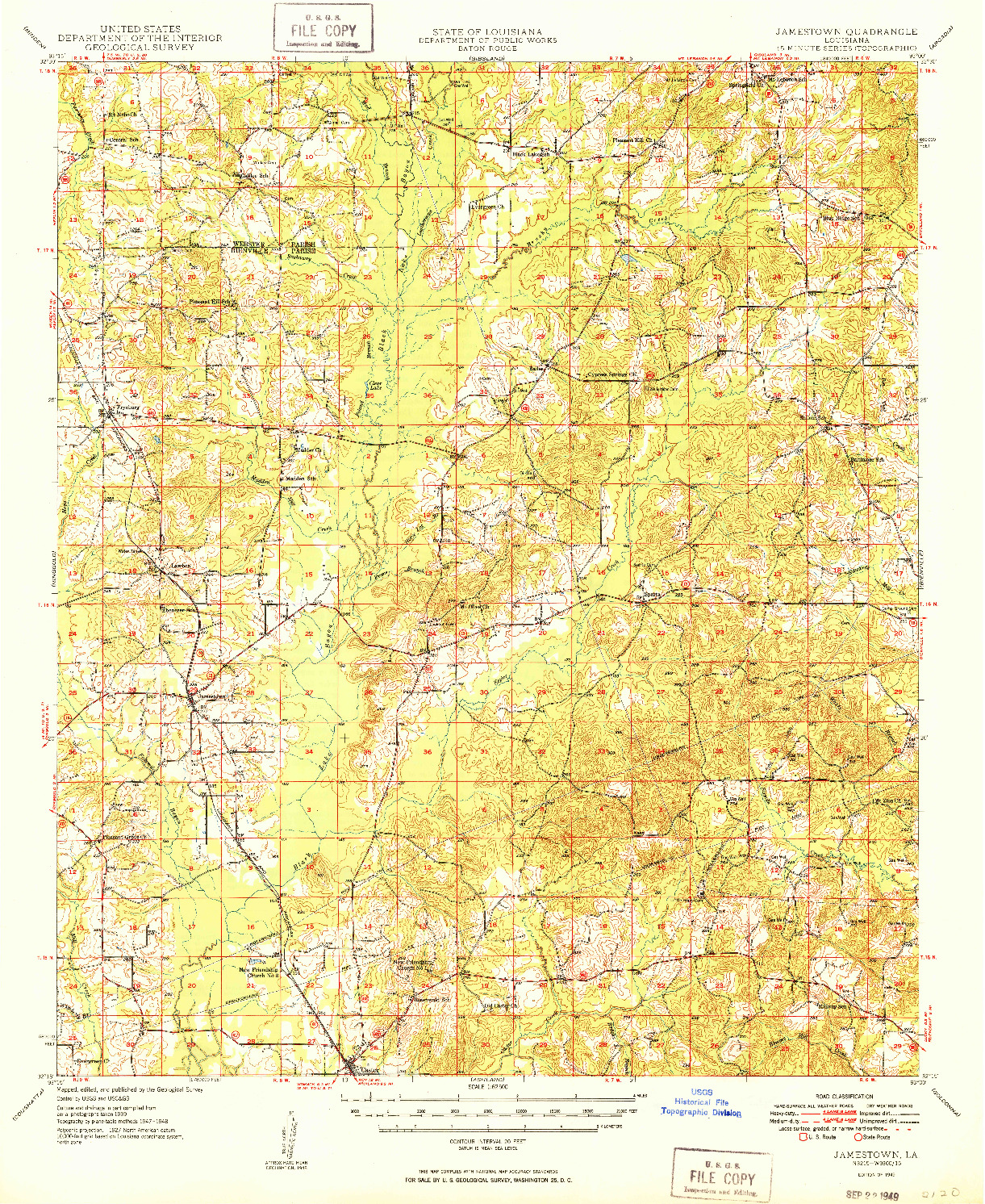 USGS 1:62500-SCALE QUADRANGLE FOR JAMESTOWN, LA 1949