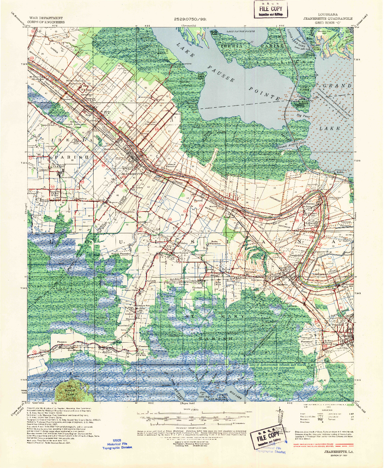 USGS 1:62500-SCALE QUADRANGLE FOR JEANERETTE, LA 1937