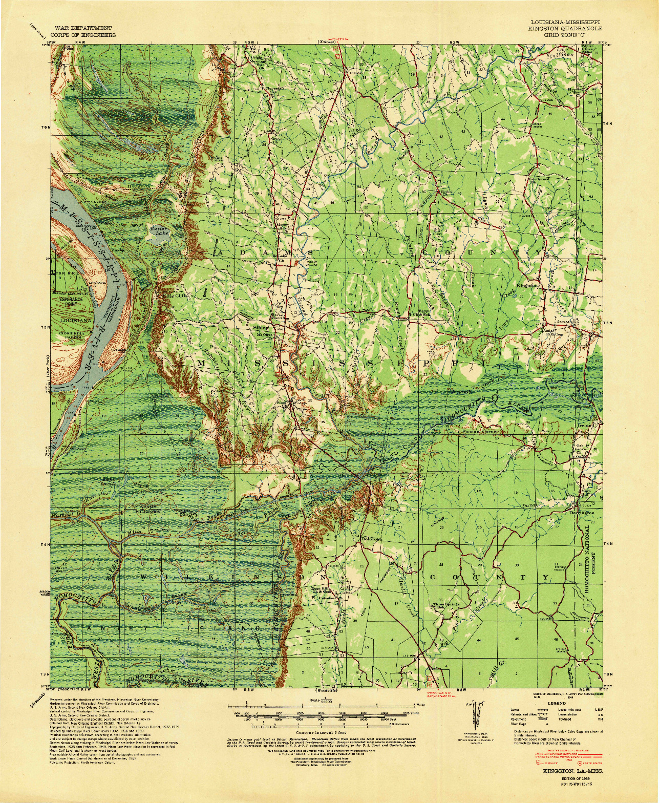 USGS 1:62500-SCALE QUADRANGLE FOR KINGSTON, LA 1939