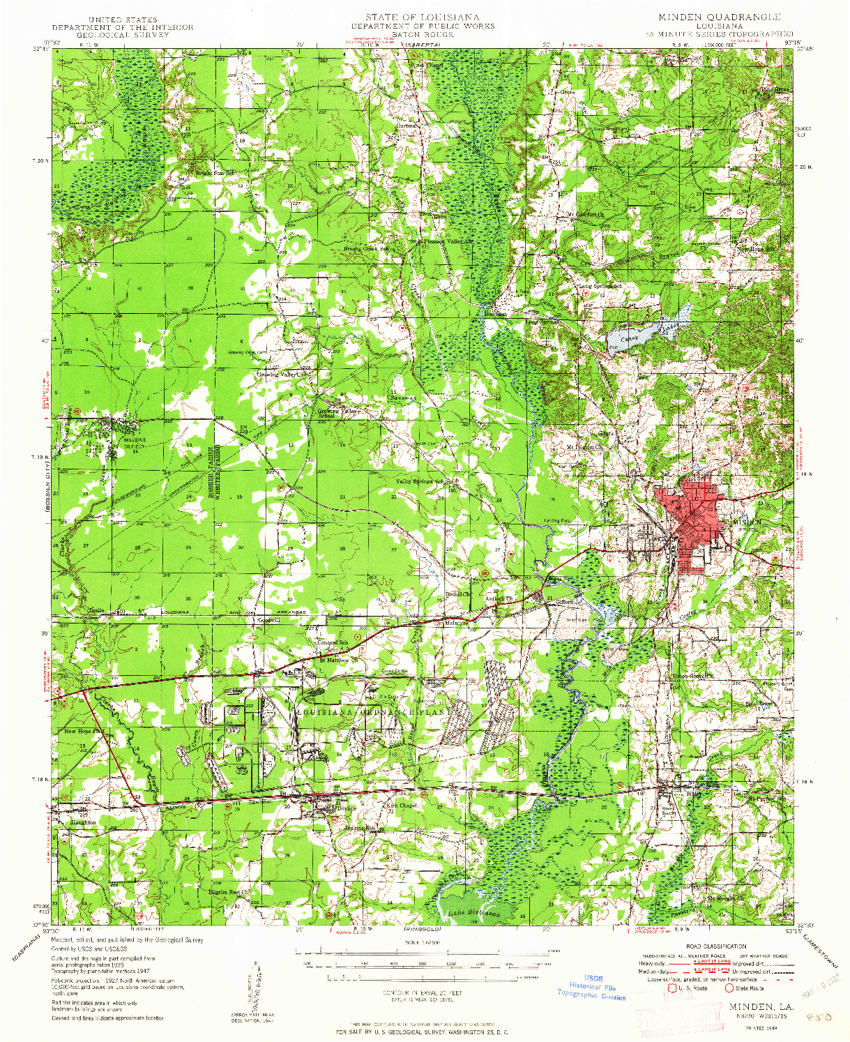 USGS 1:62500-SCALE QUADRANGLE FOR MINDEN, LA 1949