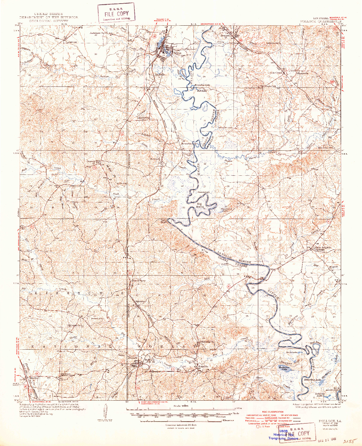 USGS 1:62500-SCALE QUADRANGLE FOR POLLOCK, LA 1936
