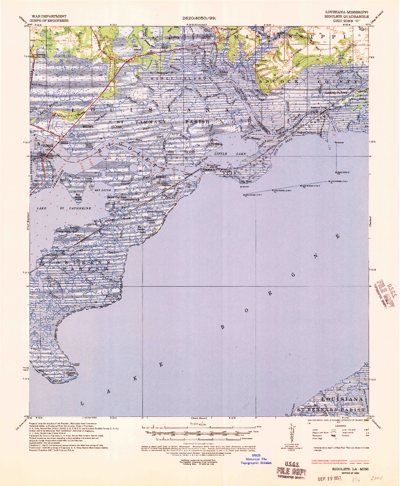 USGS 1:62500-SCALE QUADRANGLE FOR RIGOLETS, LA 1936