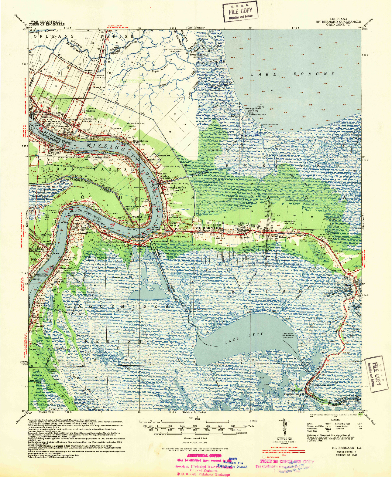 USGS 1:62500-SCALE QUADRANGLE FOR ST. BERNARD, LA 1942