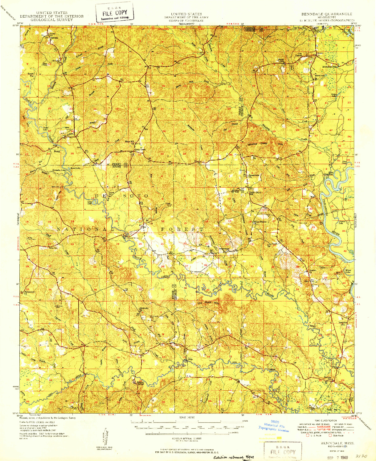 USGS 1:62500-SCALE QUADRANGLE FOR BENNDALE, MS 1949