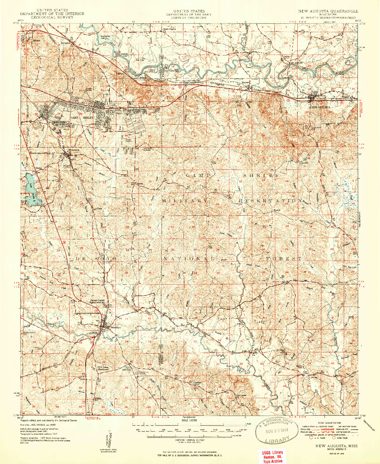 USGS 1:62500-SCALE QUADRANGLE FOR NEW AUGUSTA, MS 1949