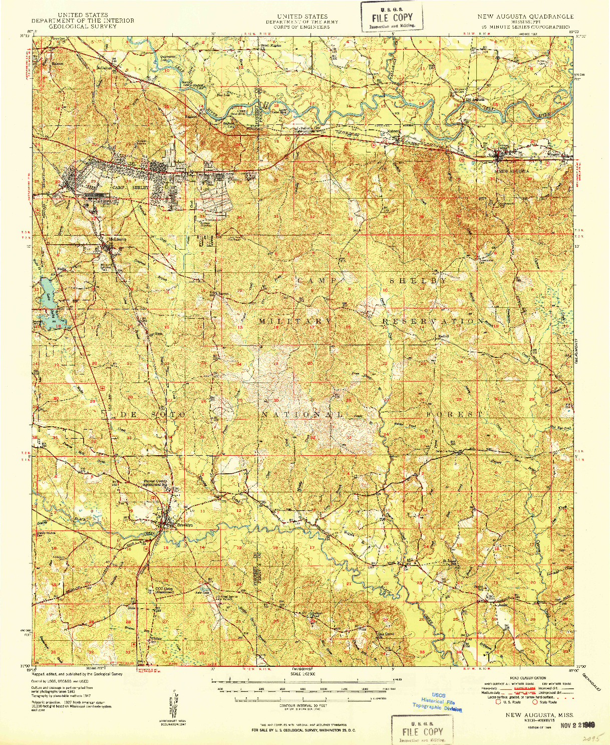 USGS 1:62500-SCALE QUADRANGLE FOR NEW AUGUSTA, MS 1949
