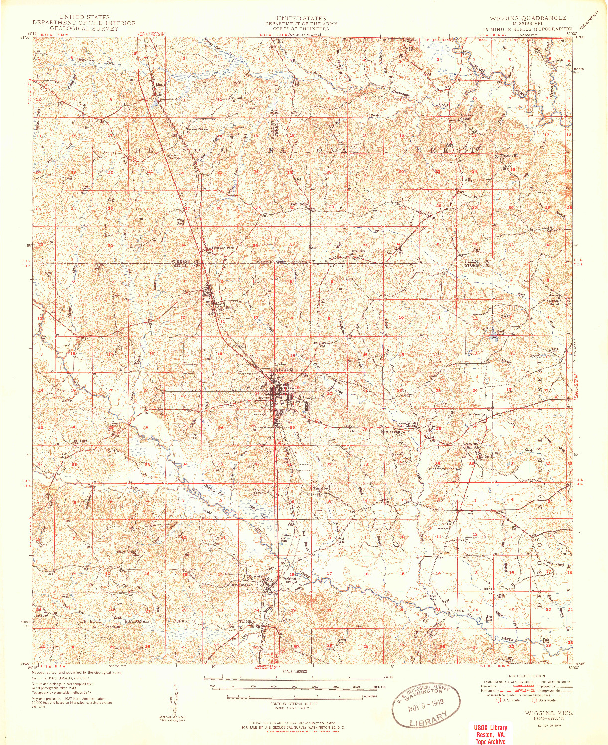 USGS 1:62500-SCALE QUADRANGLE FOR WIGGINS, MS 1949