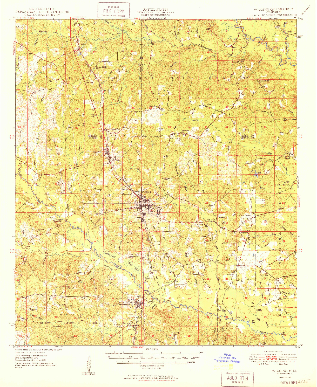 USGS 1:62500-SCALE QUADRANGLE FOR WIGGINS, MS 1949