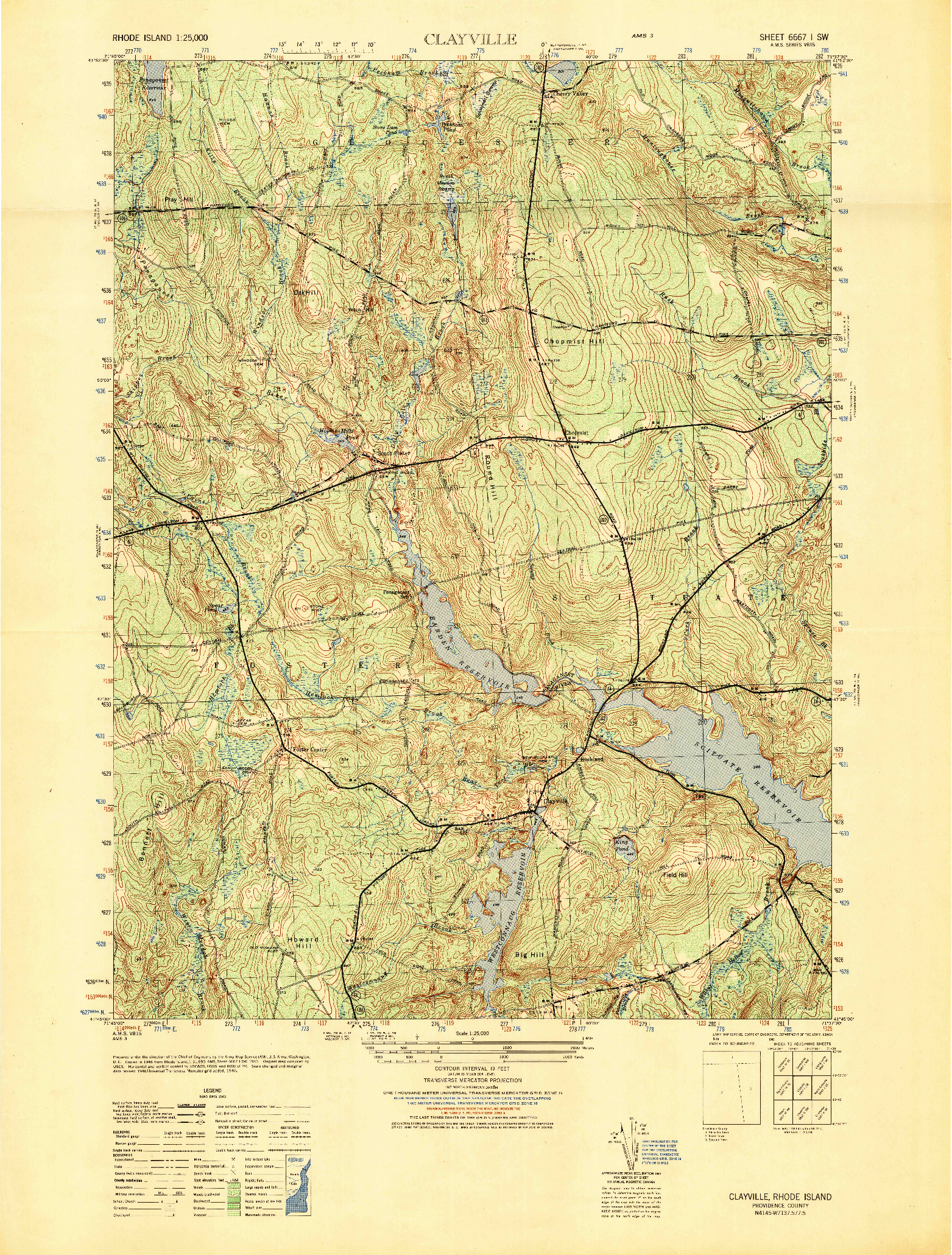 USGS 1:25000-SCALE QUADRANGLE FOR CLAYVILLE, RI 1948