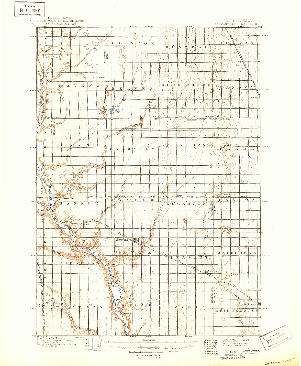 USGS 1:125000-SCALE QUADRANGLE FOR ALEXANDRIA, SD 1899