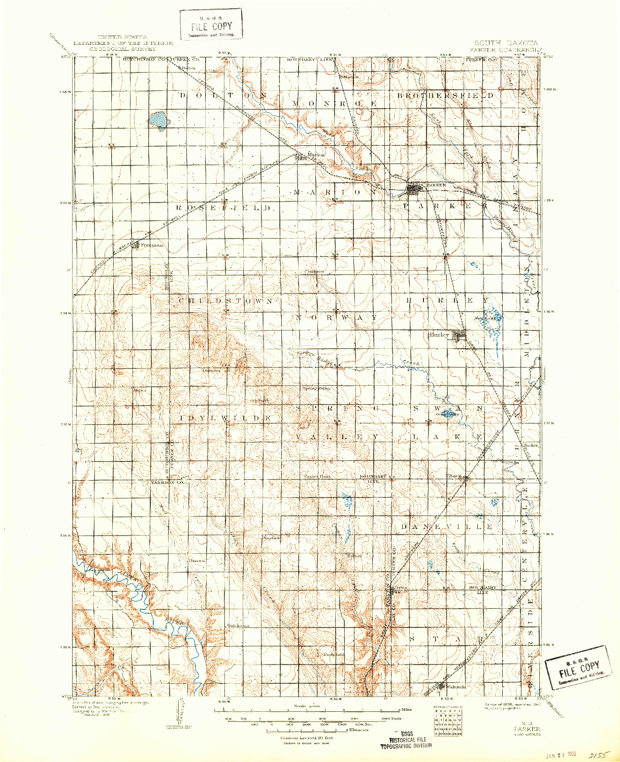 USGS 1:125000-SCALE QUADRANGLE FOR PARKER, SD 1898