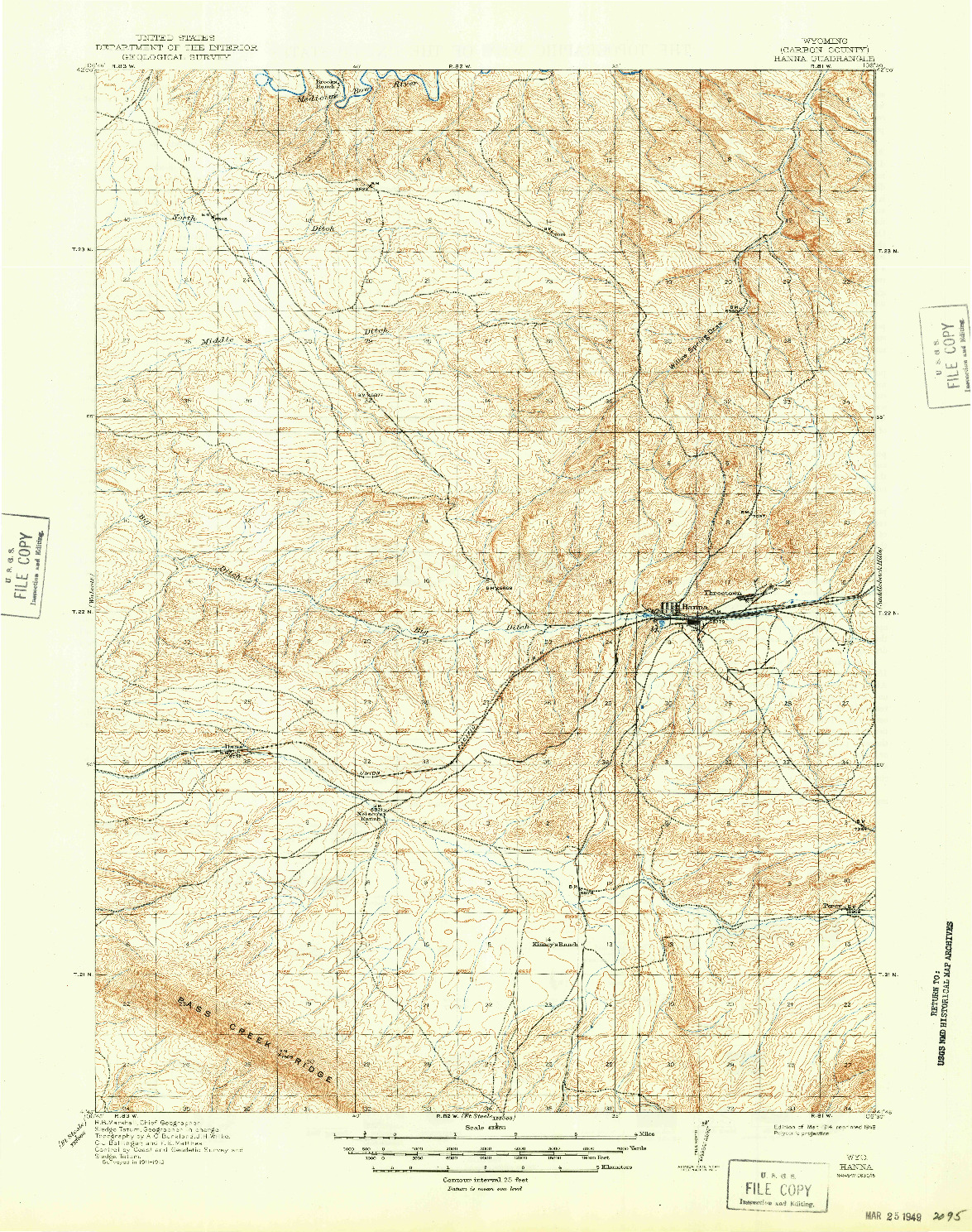 USGS 1:62500-SCALE QUADRANGLE FOR HANNA, WY 1914