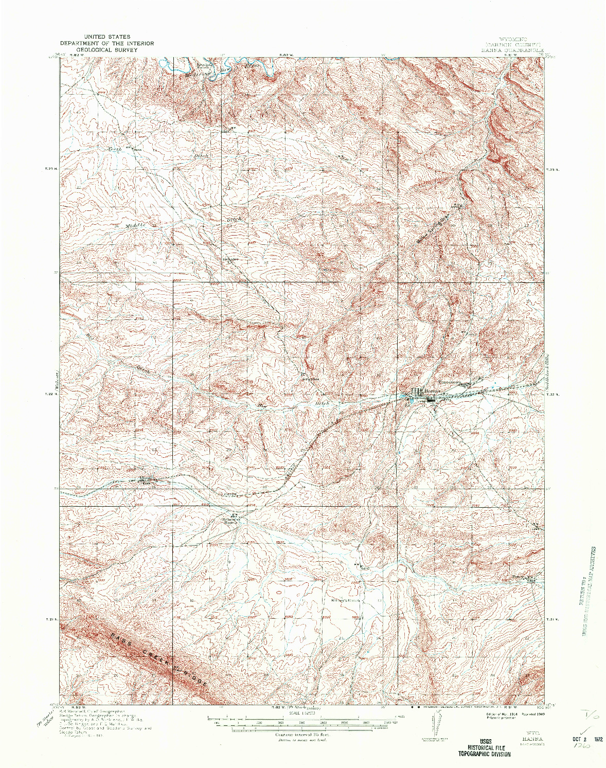 USGS 1:62500-SCALE QUADRANGLE FOR HANNA, WY 1914