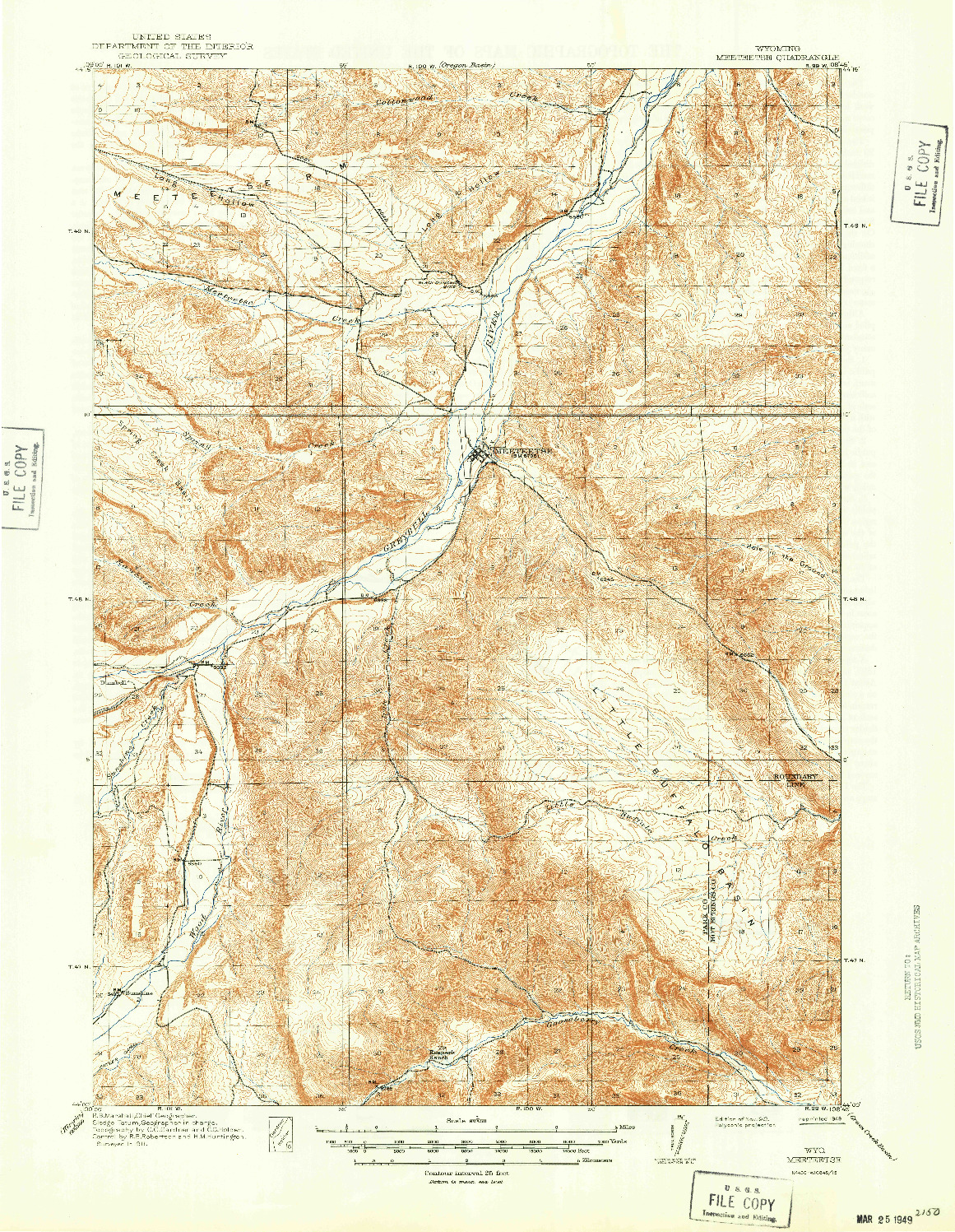 USGS 1:62500-SCALE QUADRANGLE FOR MEETEETSE, WY 1913