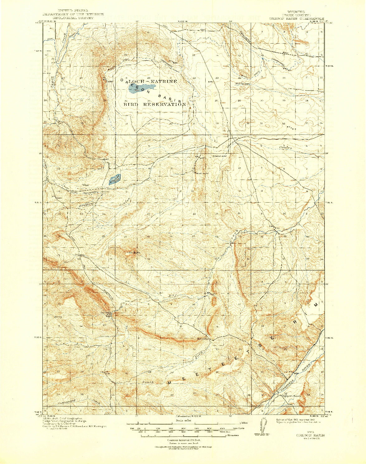 USGS 1:62500-SCALE QUADRANGLE FOR OREGON BASIN, WY 1913