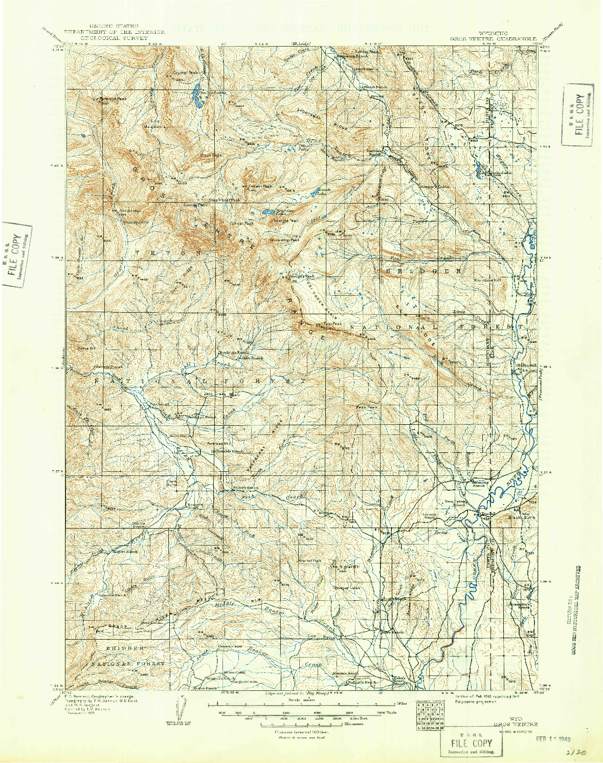 USGS 1:125000-SCALE QUADRANGLE FOR GROS VENTRE, WY 1910