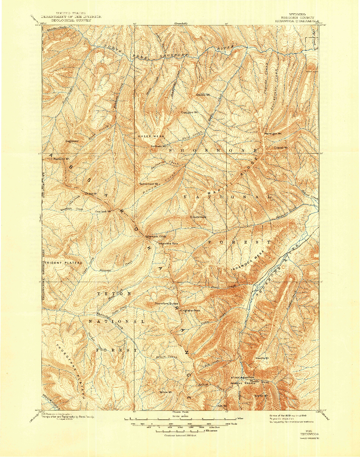 USGS 1:125000-SCALE QUADRANGLE FOR ISHAWOOA, WY 1899