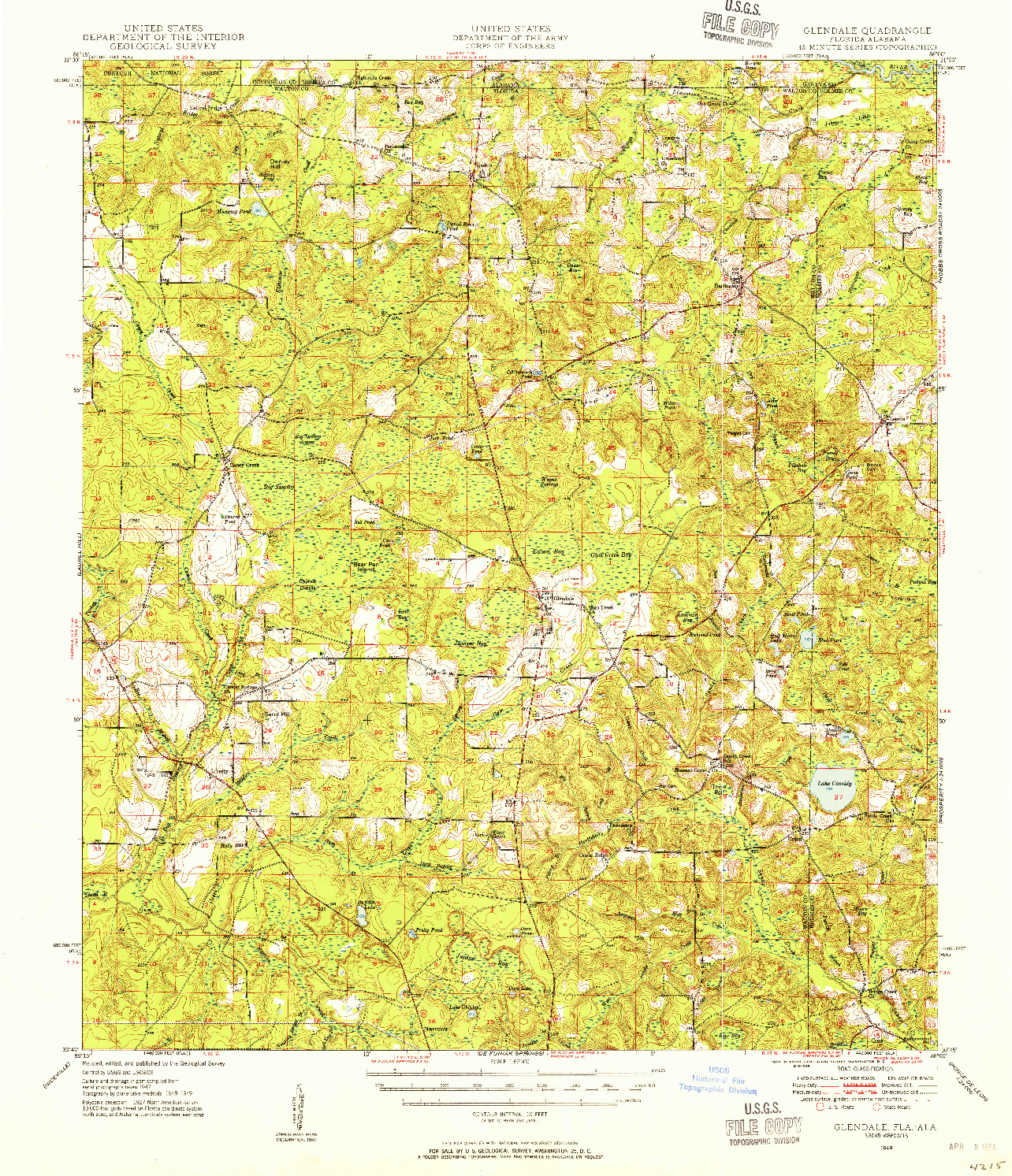 USGS 1:62500-SCALE QUADRANGLE FOR GLENDALE, FL 1949