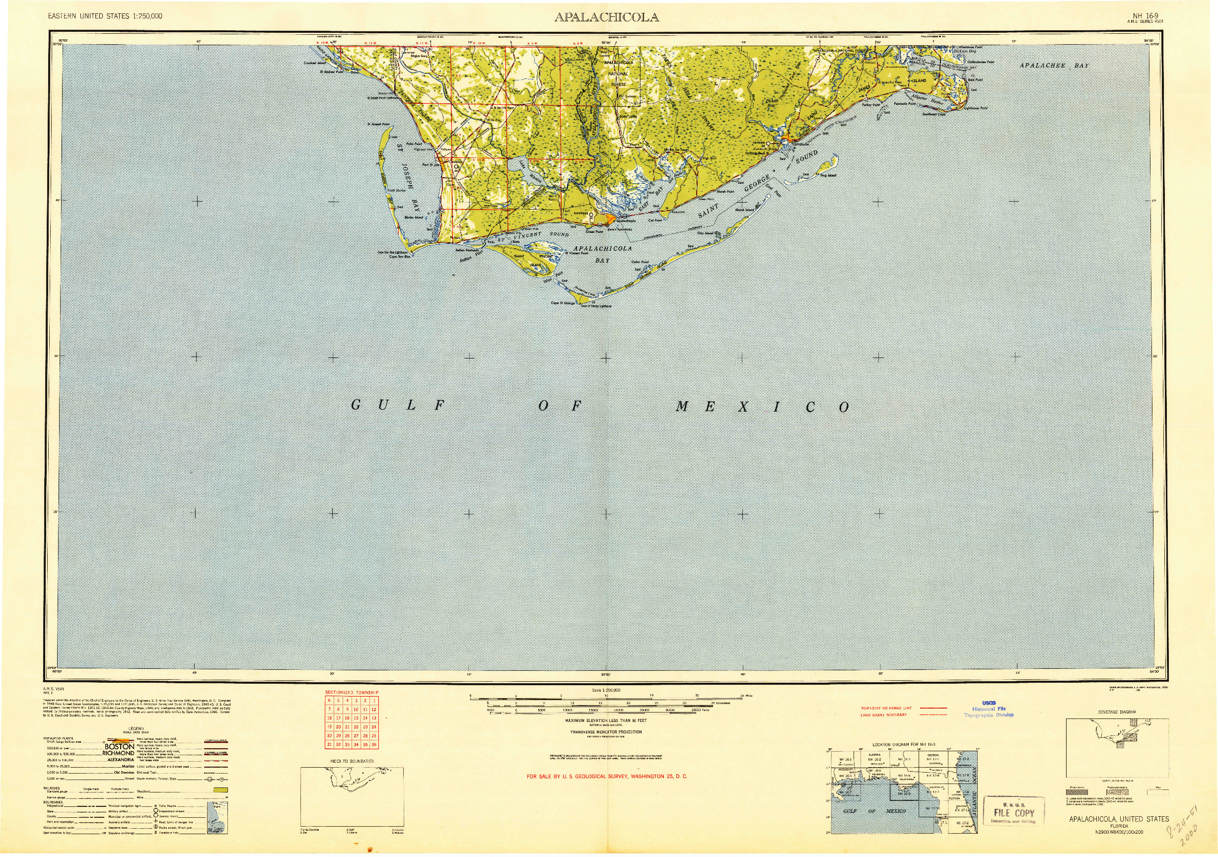 USGS 1:250000-SCALE QUADRANGLE FOR APALACHICOLA, FL 1949