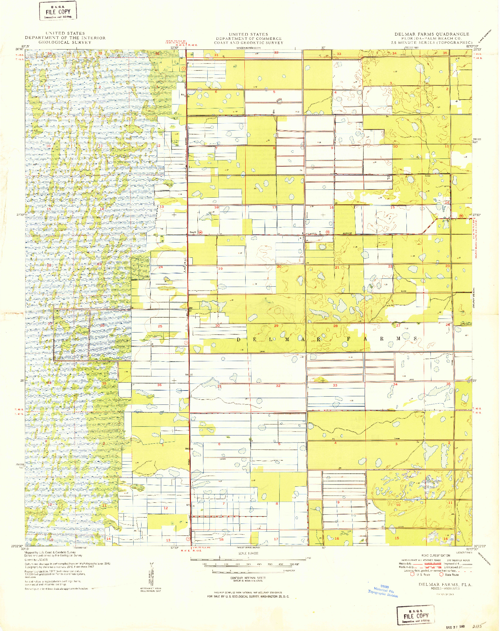 USGS 1:24000-SCALE QUADRANGLE FOR DELMAR FARMS, FL 1949