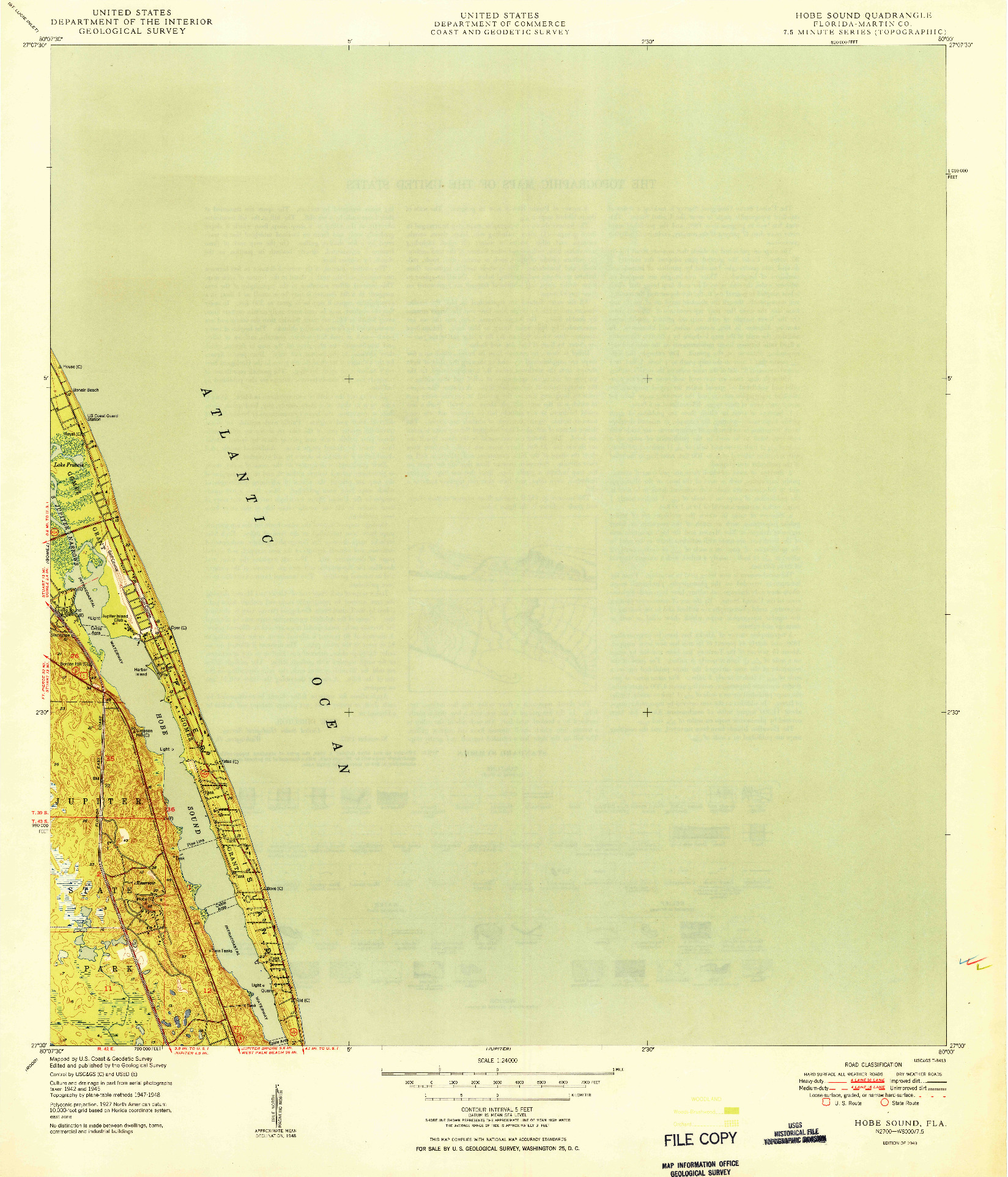USGS 1:24000-SCALE QUADRANGLE FOR HOBE SOUND, FL 1949