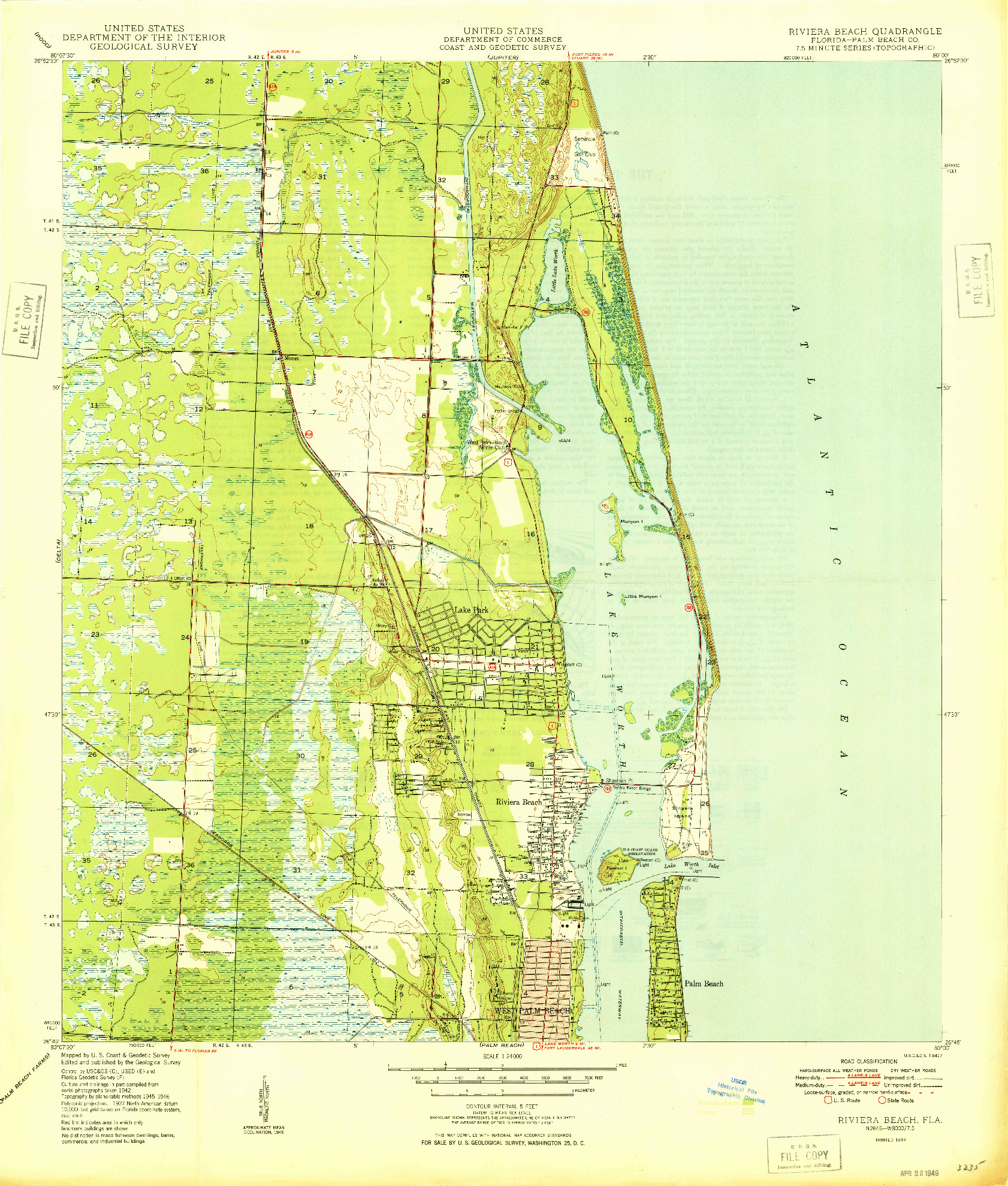 USGS 1:24000-SCALE QUADRANGLE FOR RIVIERA BEACH, FL 1949