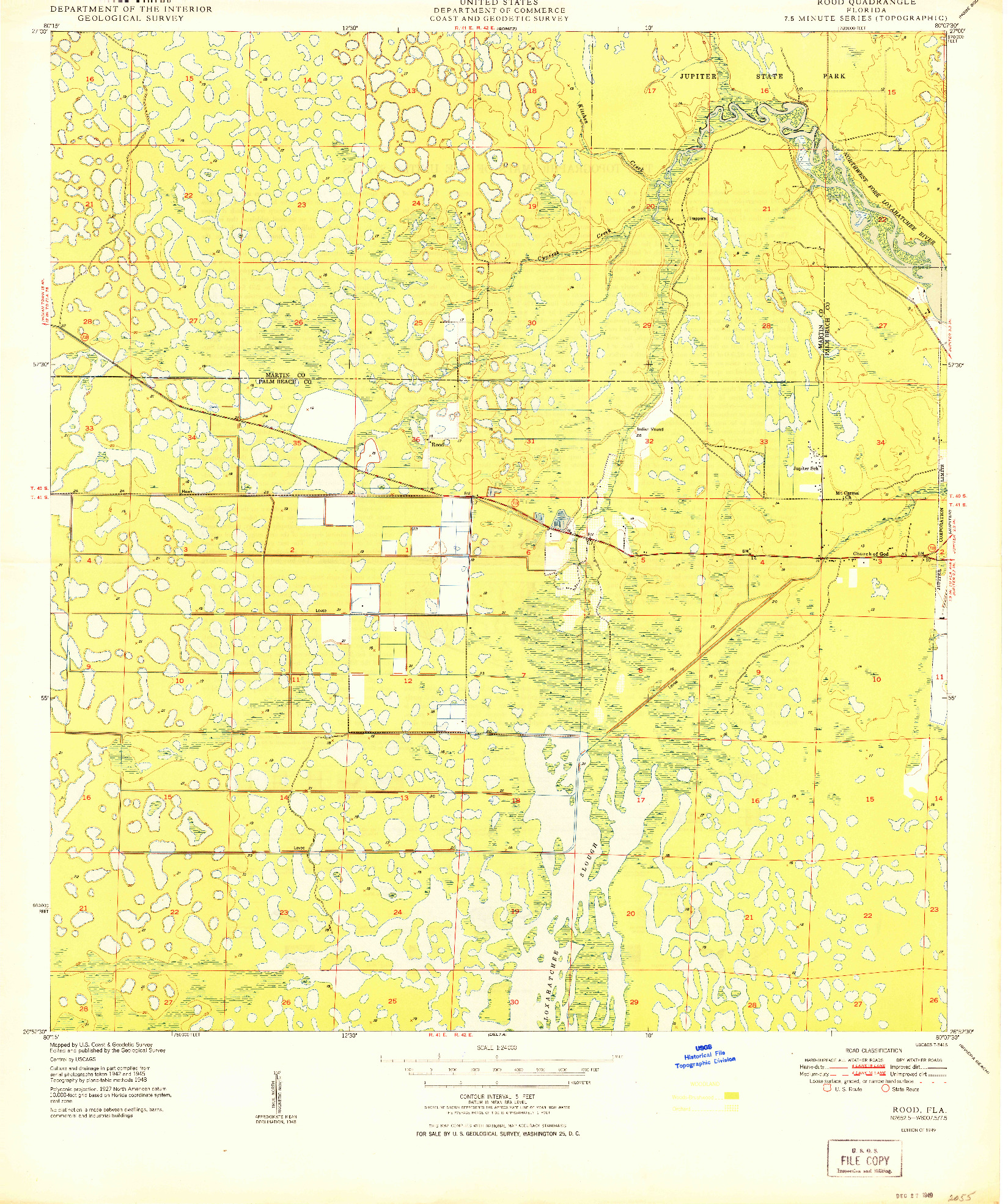 USGS 1:24000-SCALE QUADRANGLE FOR ROOD, FL 1949