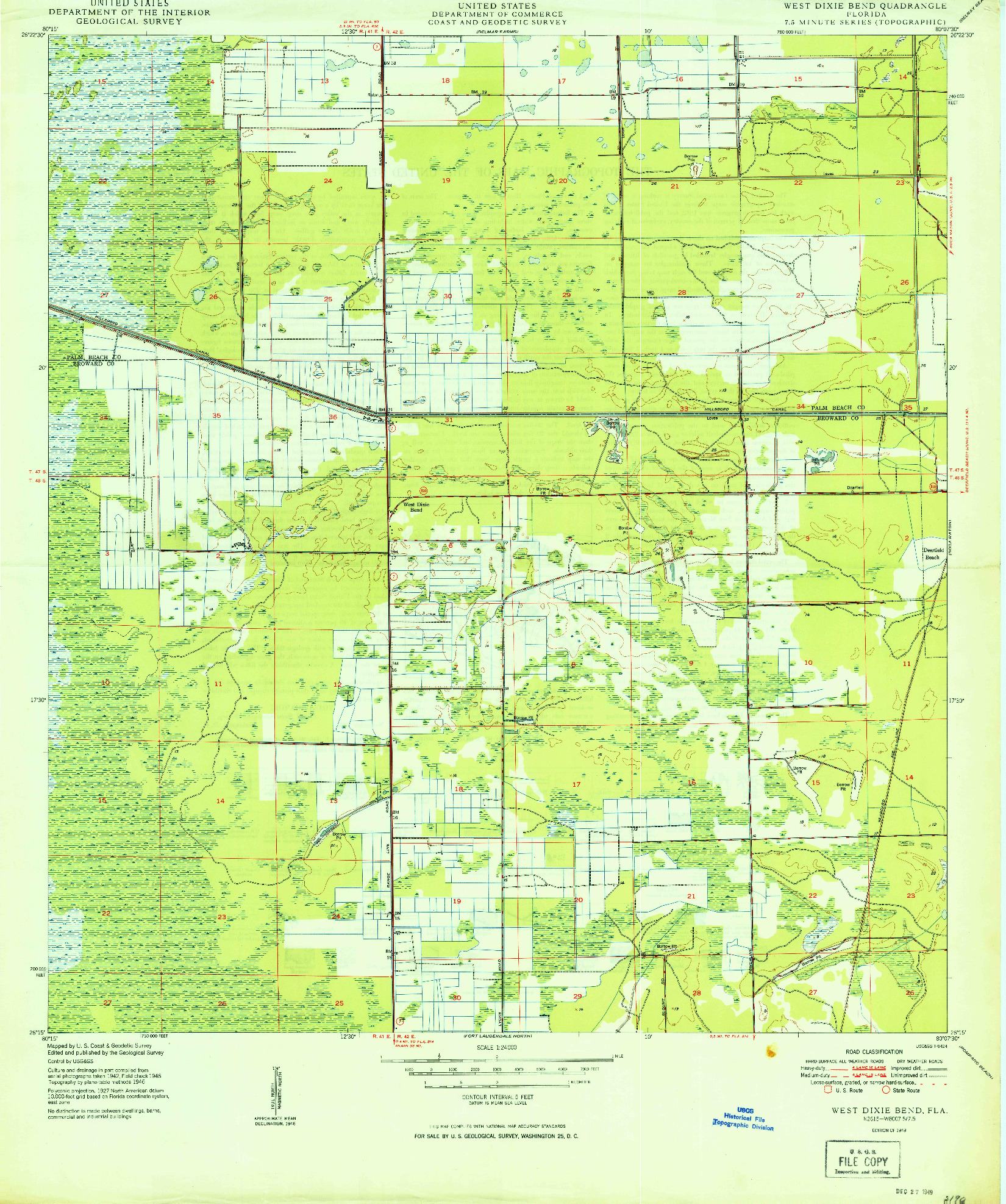 USGS 1:24000-SCALE QUADRANGLE FOR WEST DIXIE BEND, FL 1949