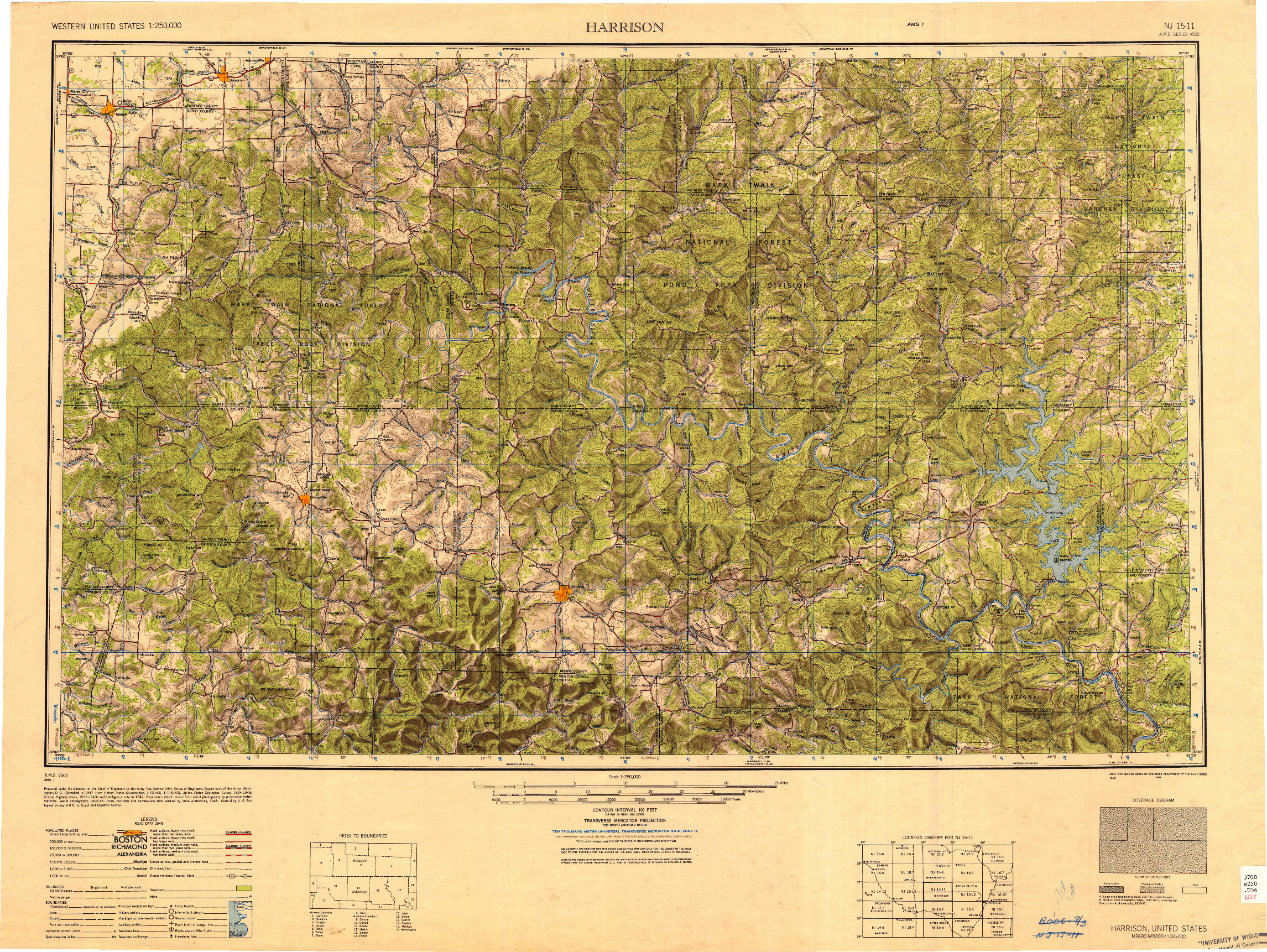 USGS 1:250000-SCALE QUADRANGLE FOR HARRISON, AR 1949