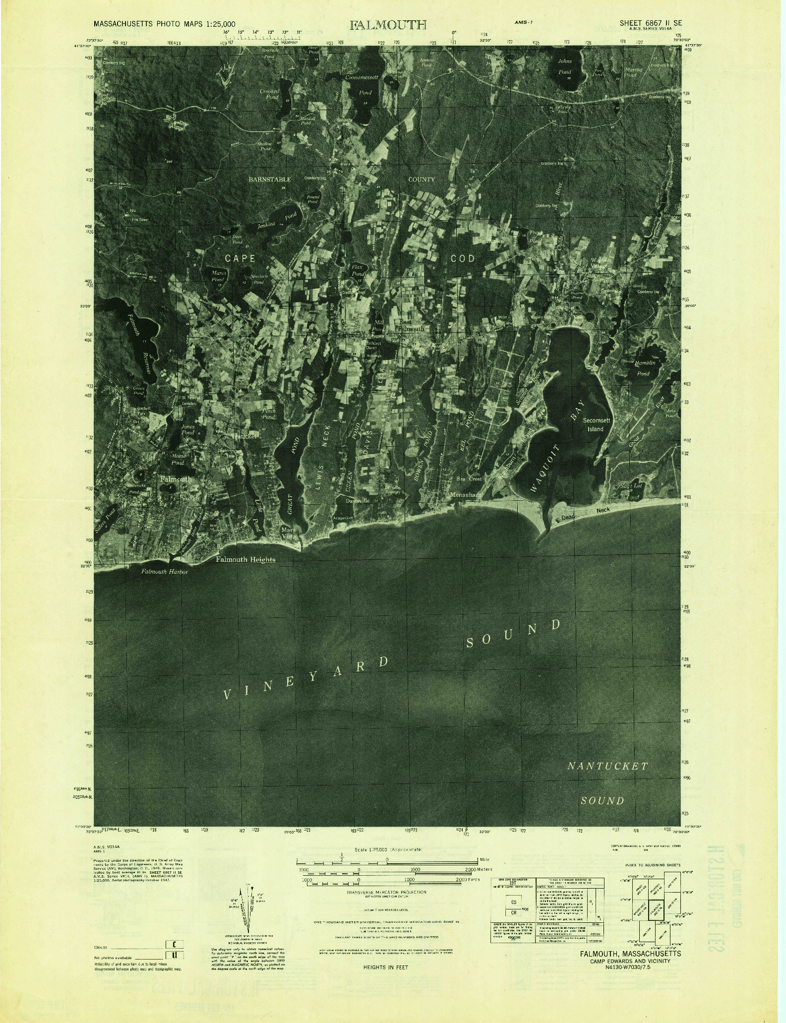 USGS 1:25000-SCALE QUADRANGLE FOR FALMOUTH, MA 1949