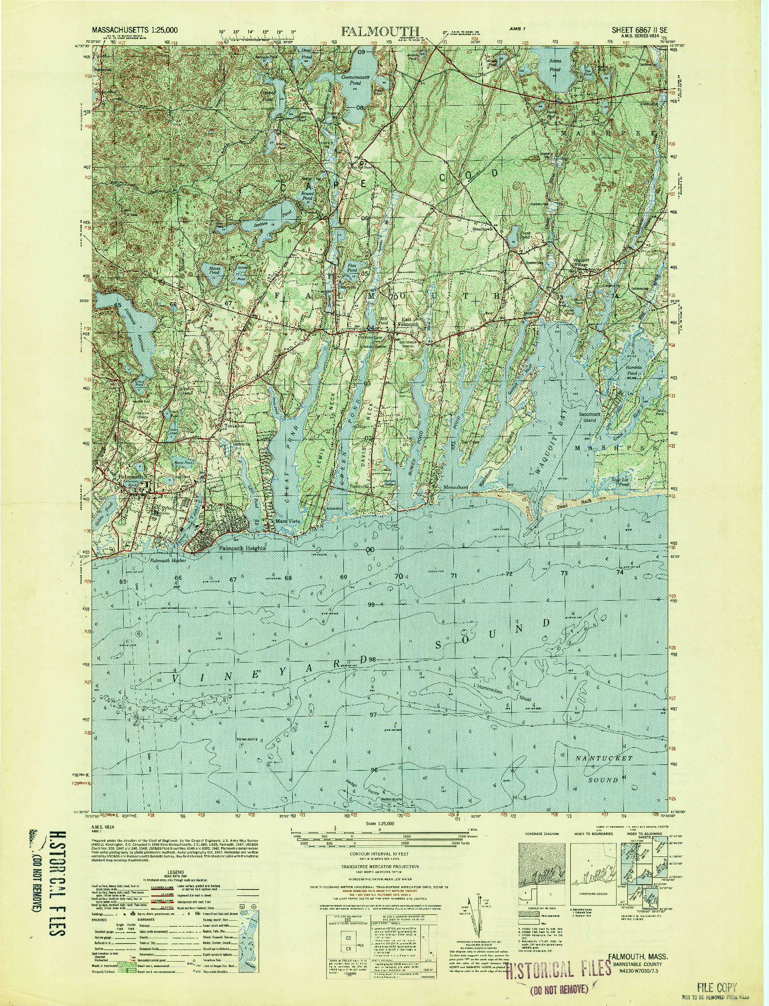 USGS 1:25000-SCALE QUADRANGLE FOR FALMOUTH, MA 1948