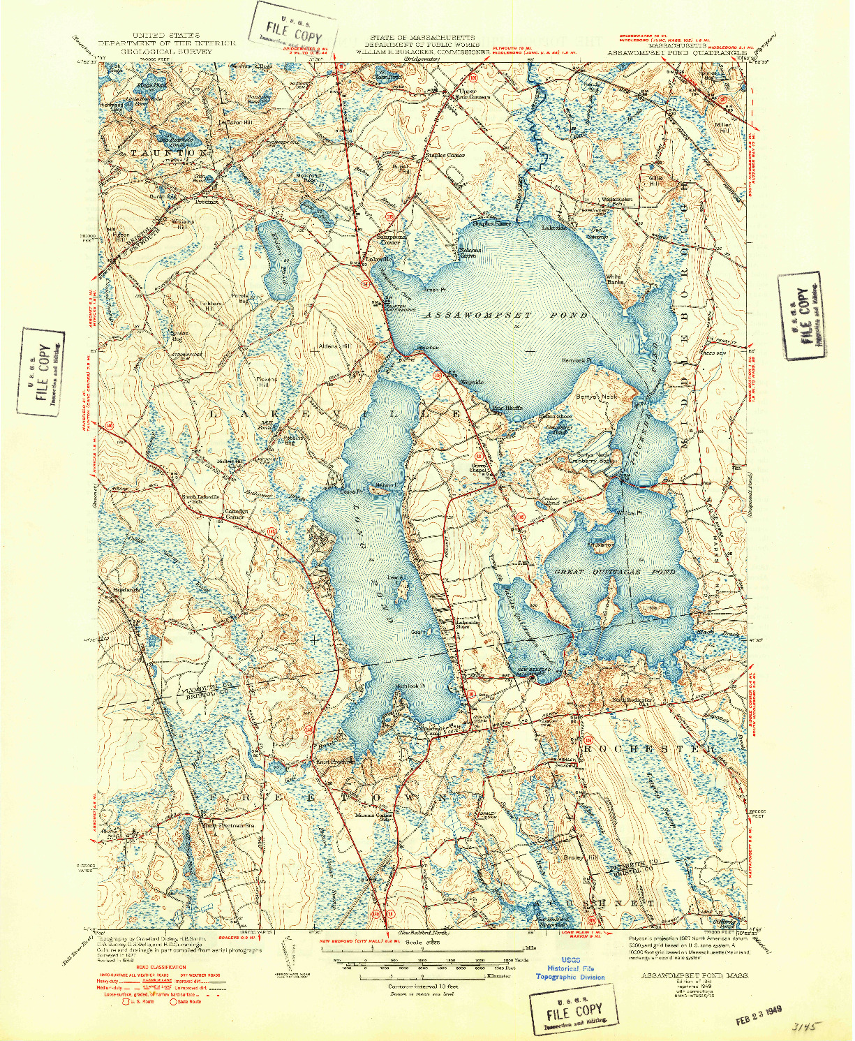 USGS 1:31680-SCALE QUADRANGLE FOR ASSAWOMPSET POND, MA 1941