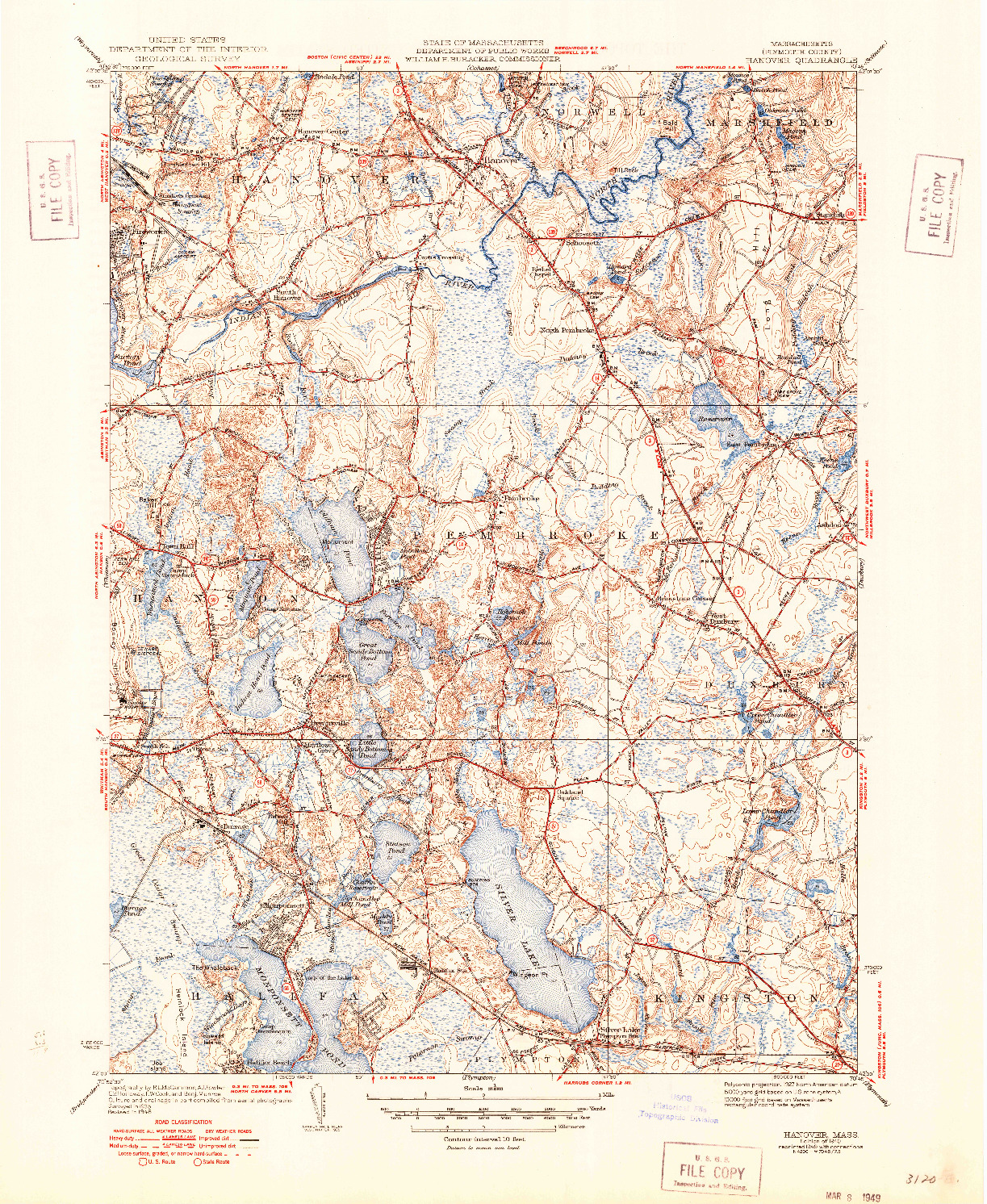 USGS 1:31680-SCALE QUADRANGLE FOR HANOVER, MA 1940