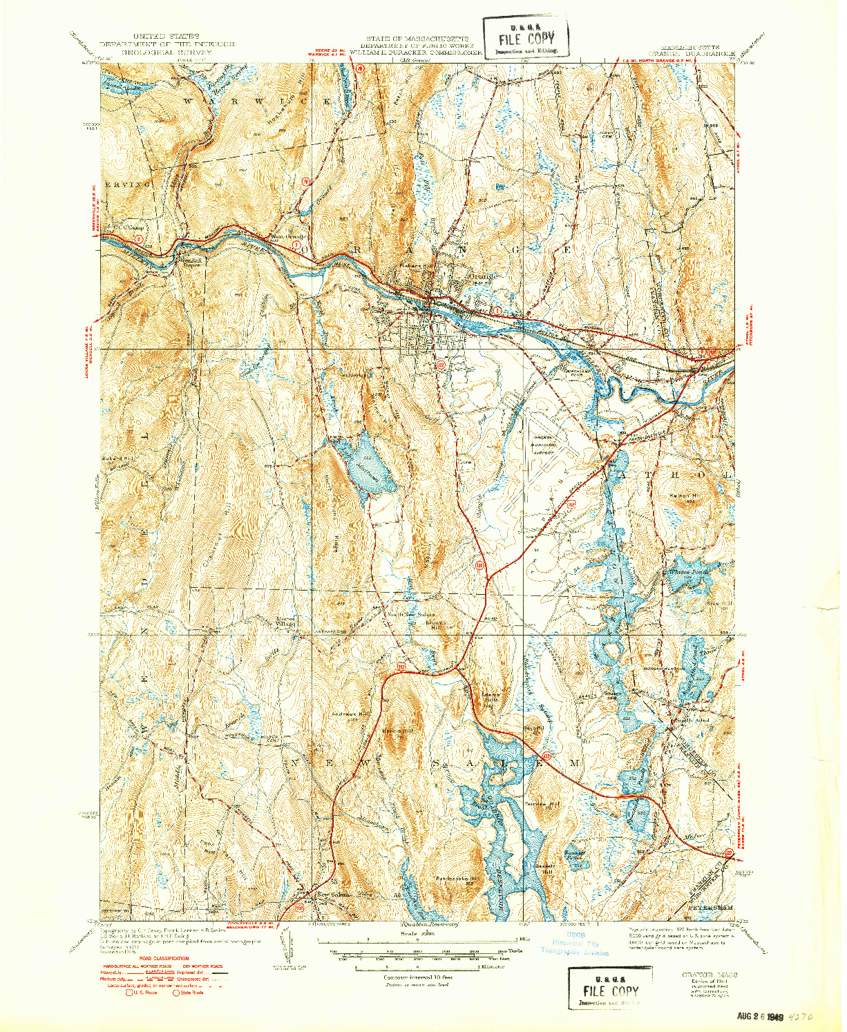 USGS 1:31680-SCALE QUADRANGLE FOR ORANGE, MA 1941