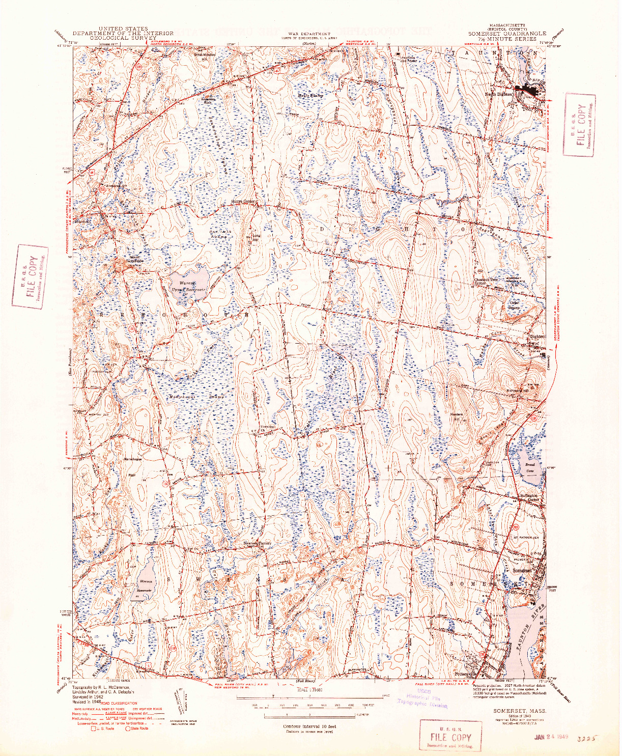 USGS 1:31680-SCALE QUADRANGLE FOR SOMERSET, MA 1943
