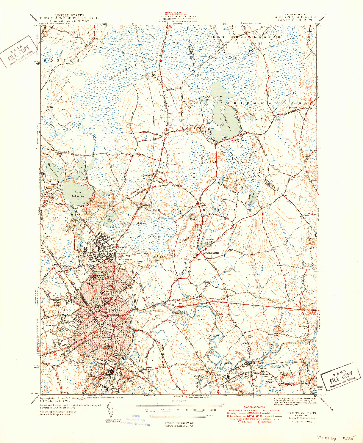 USGS 1:31680-SCALE QUADRANGLE FOR TAUNTON, MA 1944