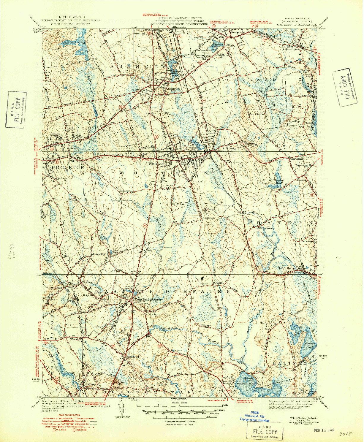 USGS 1:31680-SCALE QUADRANGLE FOR WHITMAN, MA 1941