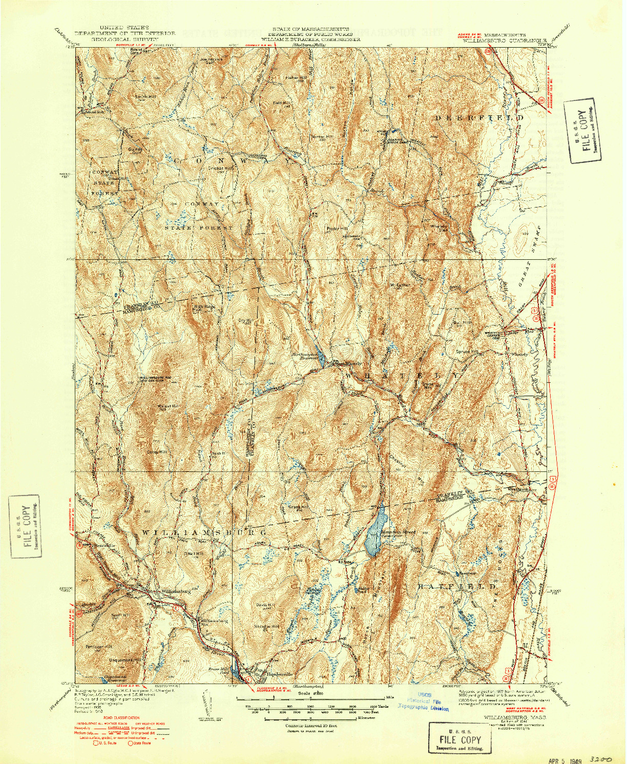 USGS 1:31680-SCALE QUADRANGLE FOR WILLIAMSBURG, MA 1941