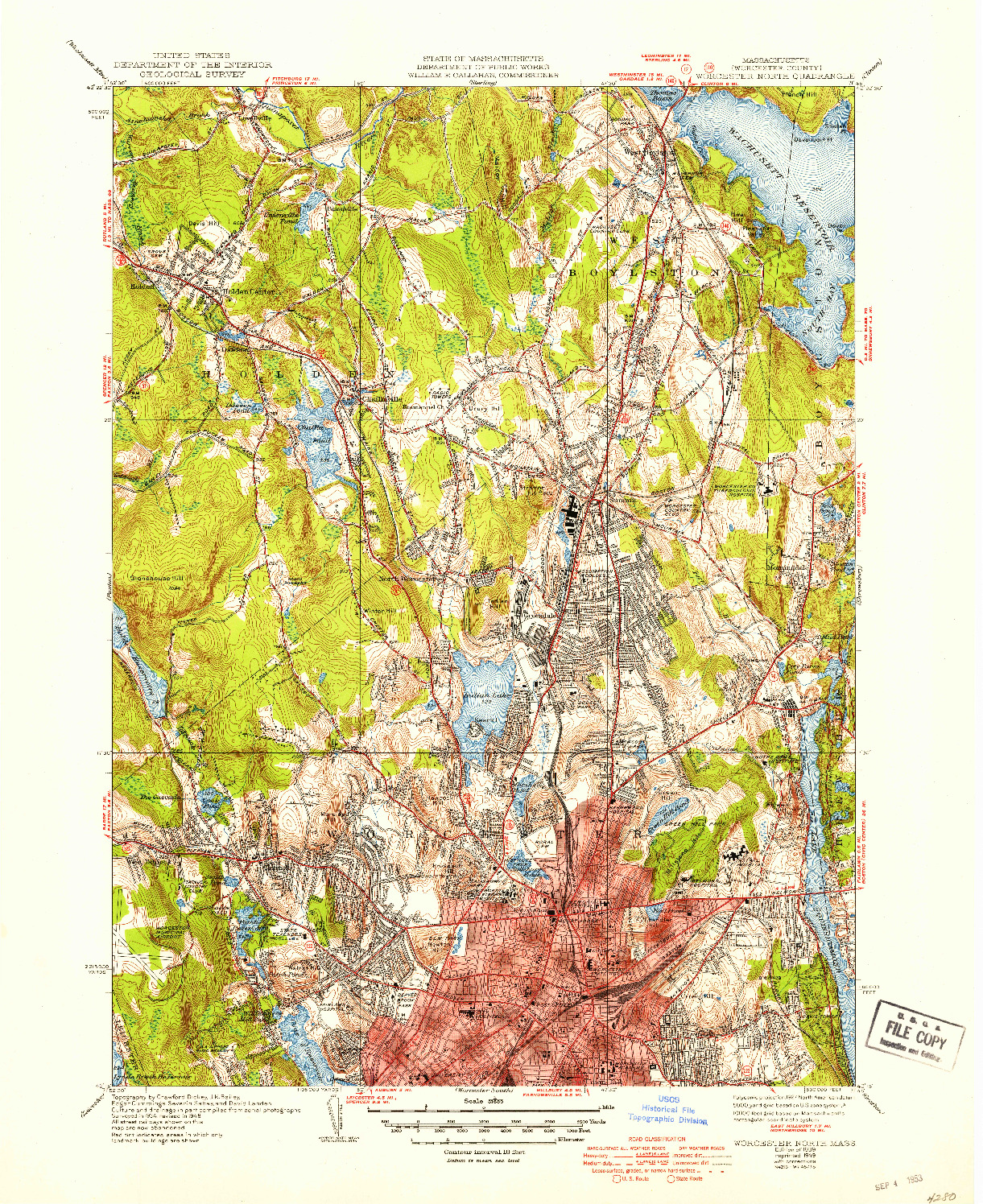 USGS 1:31680-SCALE QUADRANGLE FOR WORCESTER NORTH, MA 1939