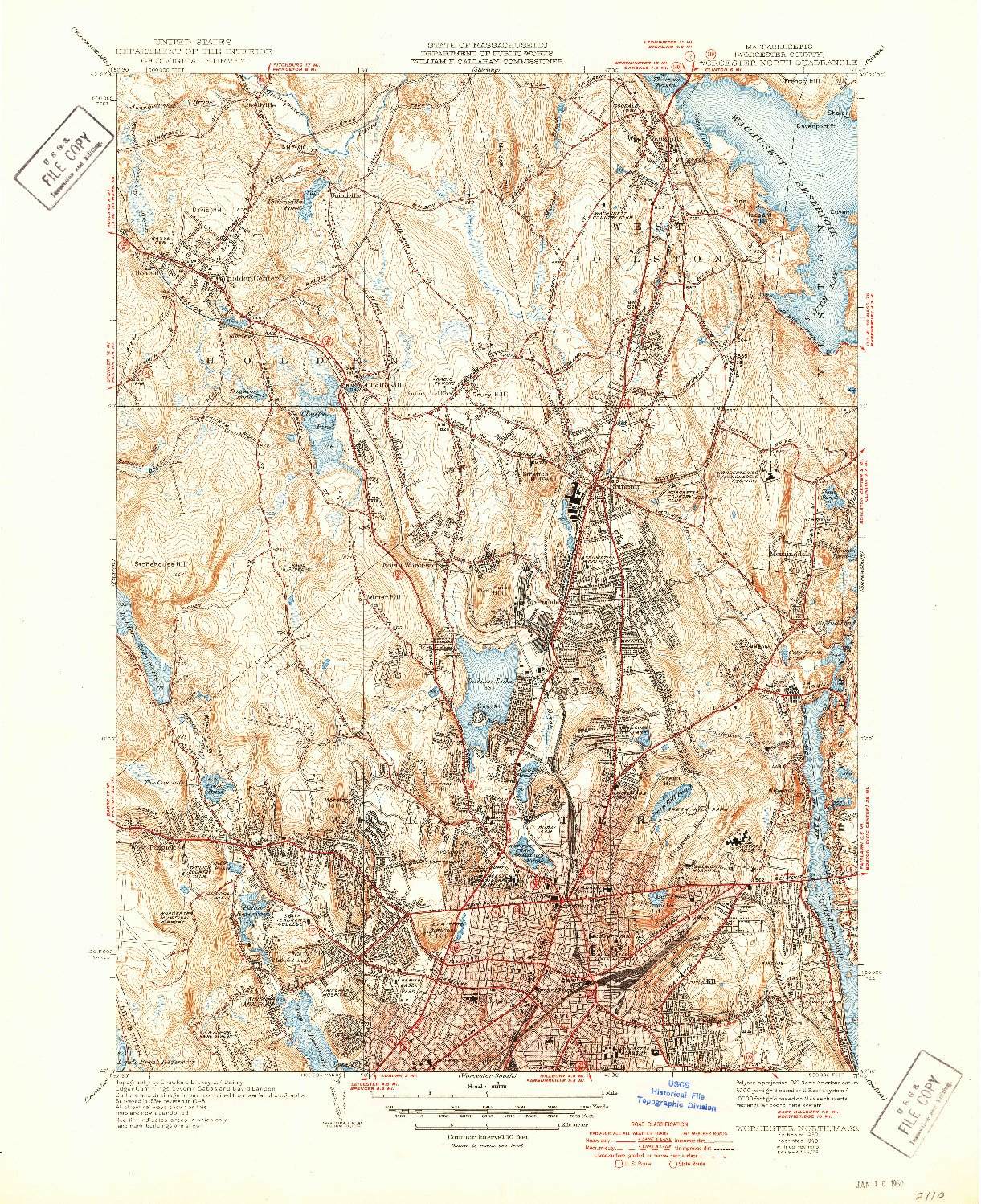 USGS 1:31680-SCALE QUADRANGLE FOR WORCESTER NORTH, MA 1939