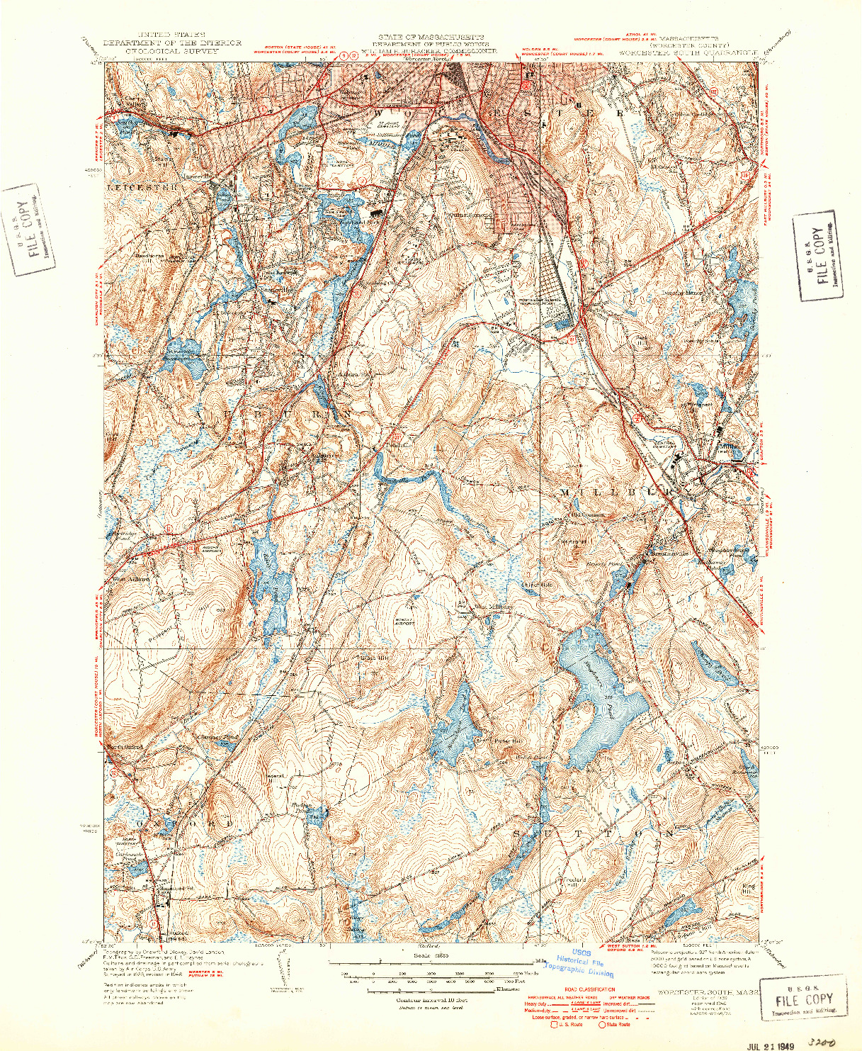 USGS 1:31680-SCALE QUADRANGLE FOR WORCESTER SOUTH, MA 1939