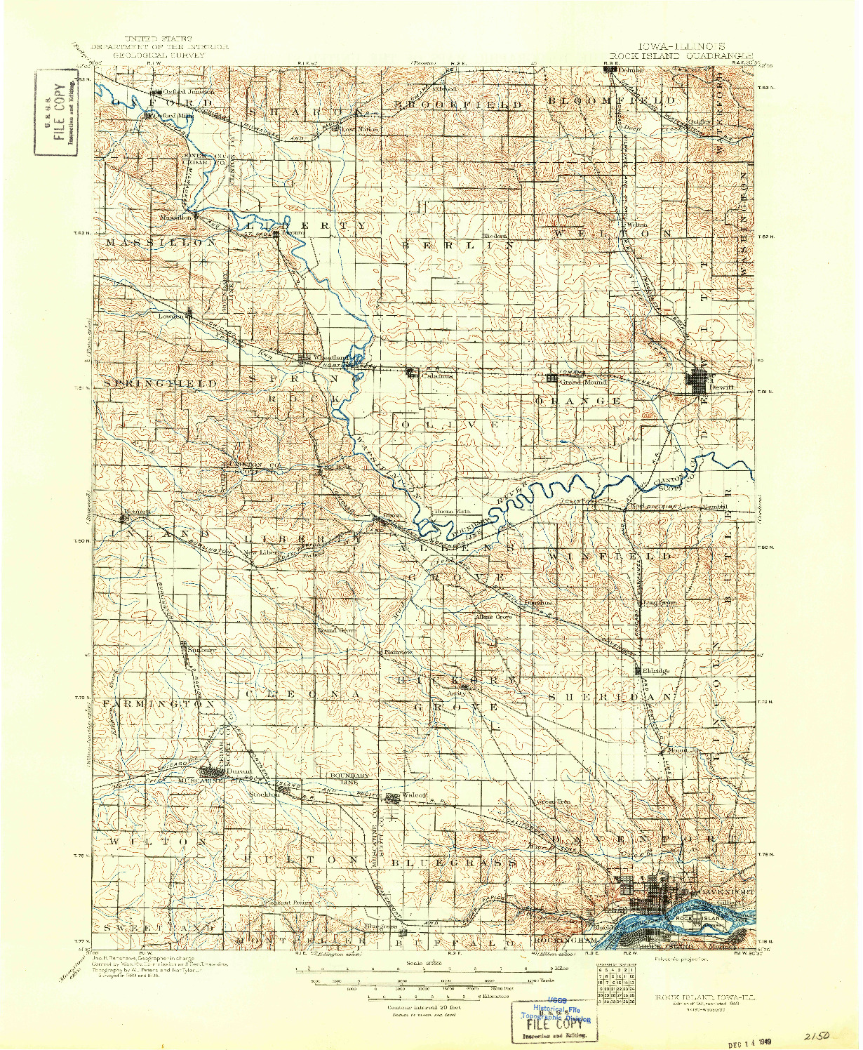 USGS 1:125000-SCALE QUADRANGLE FOR ROCK ISLAND, IA 1910