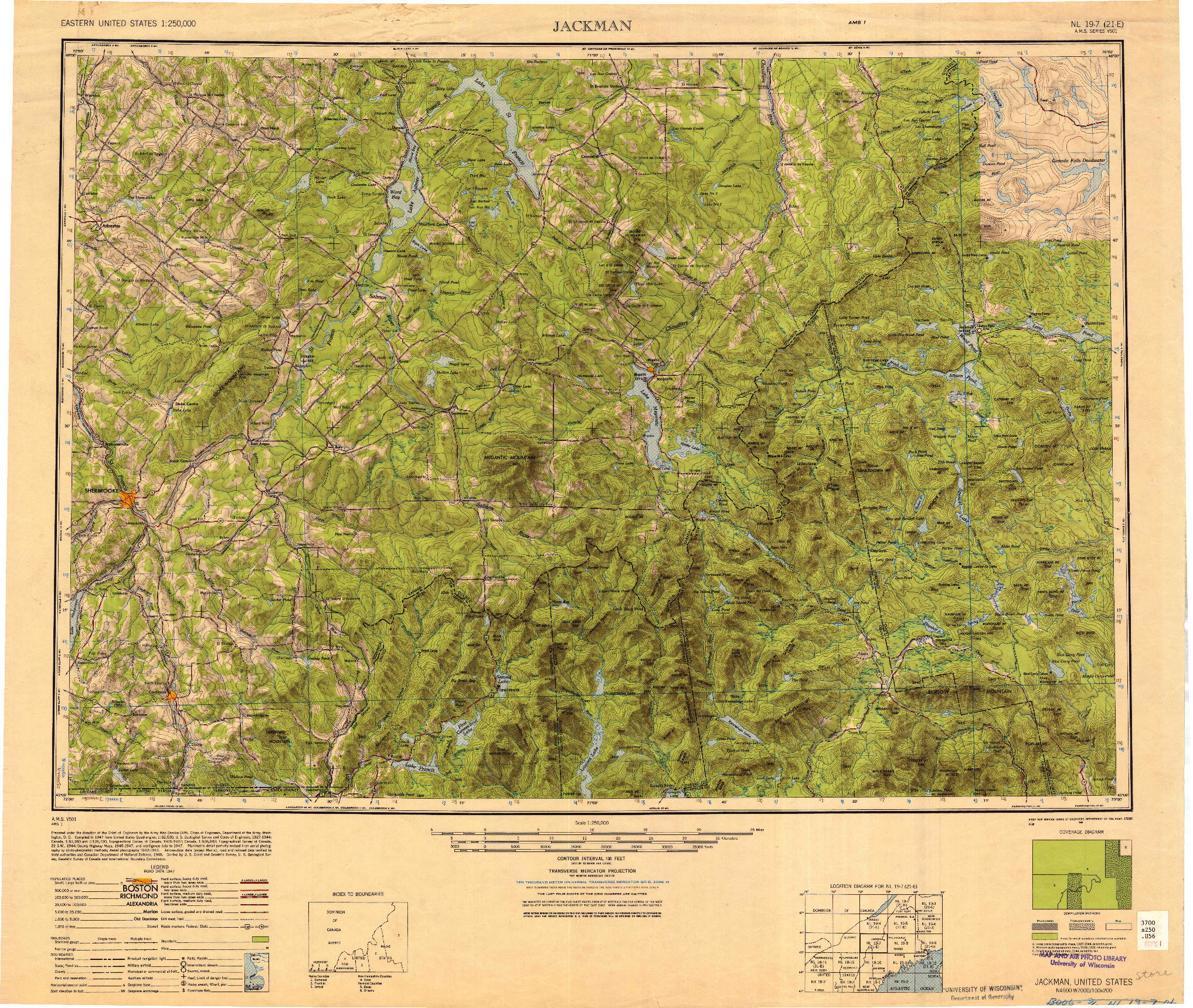 USGS 1:250000-SCALE QUADRANGLE FOR JACKMAN, ME 1949