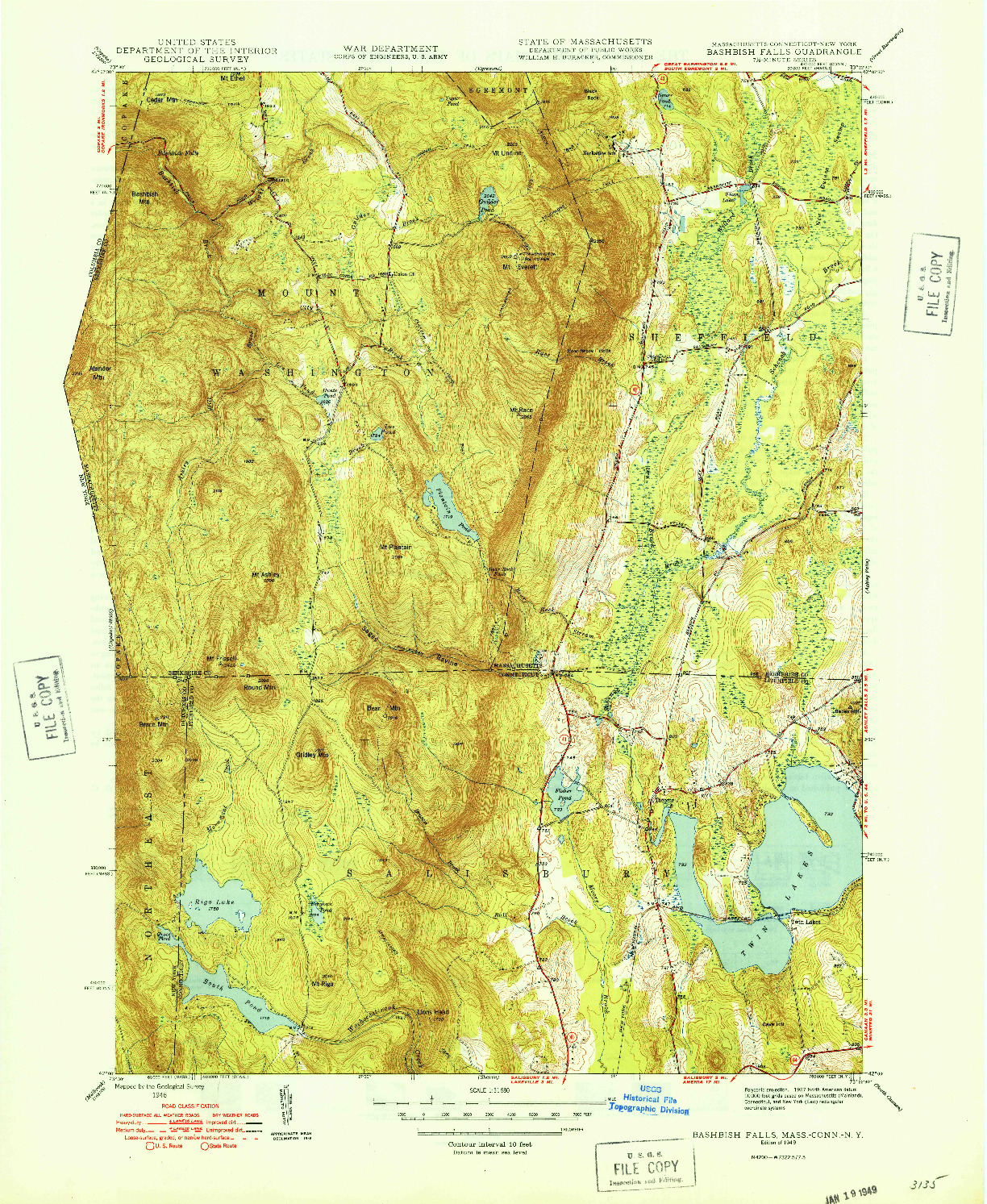 USGS 1:31680-SCALE QUADRANGLE FOR BASHBISH FALLS, MA 1949