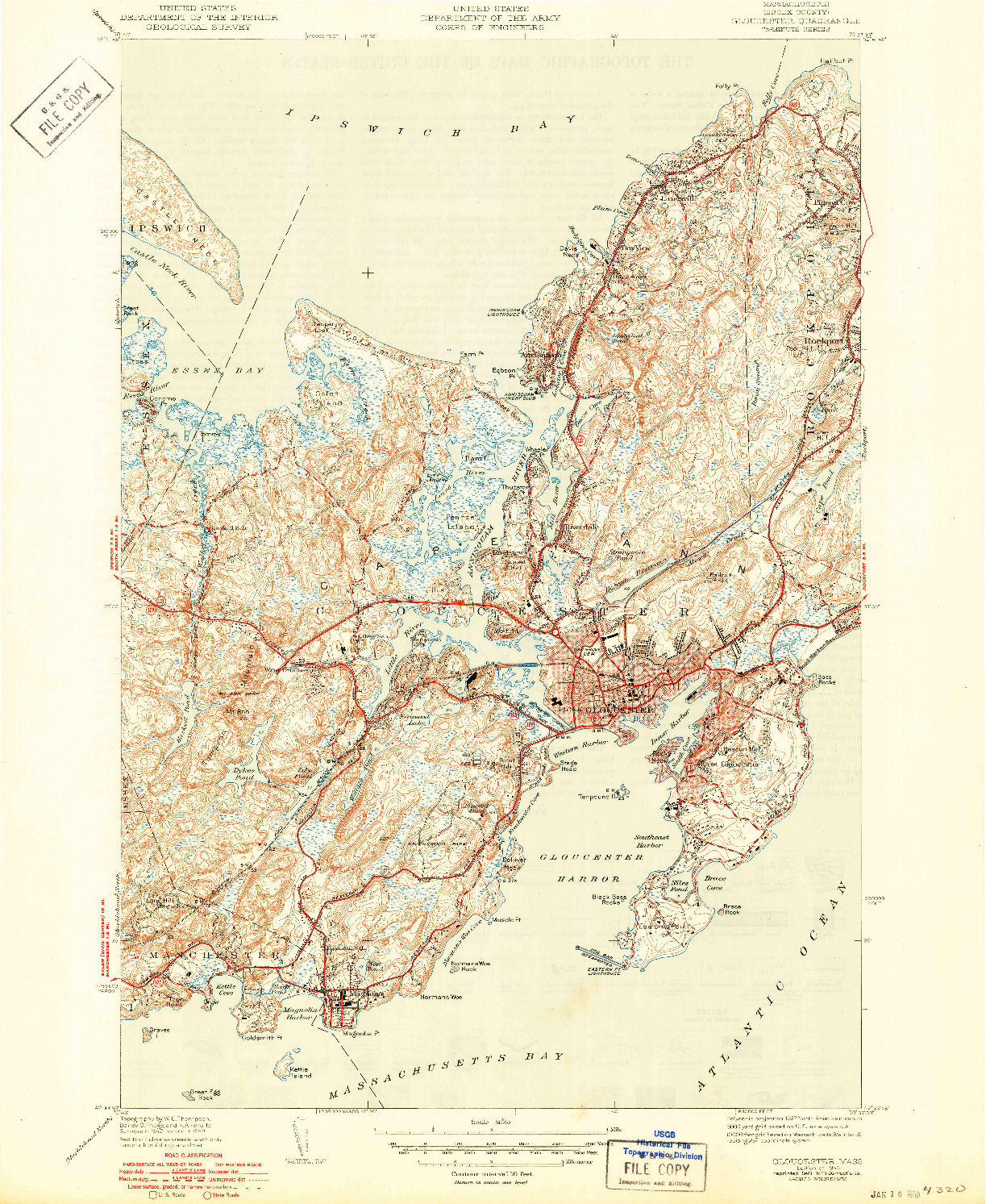 USGS 1:31680-SCALE QUADRANGLE FOR GLOUCESTER, MA 1944