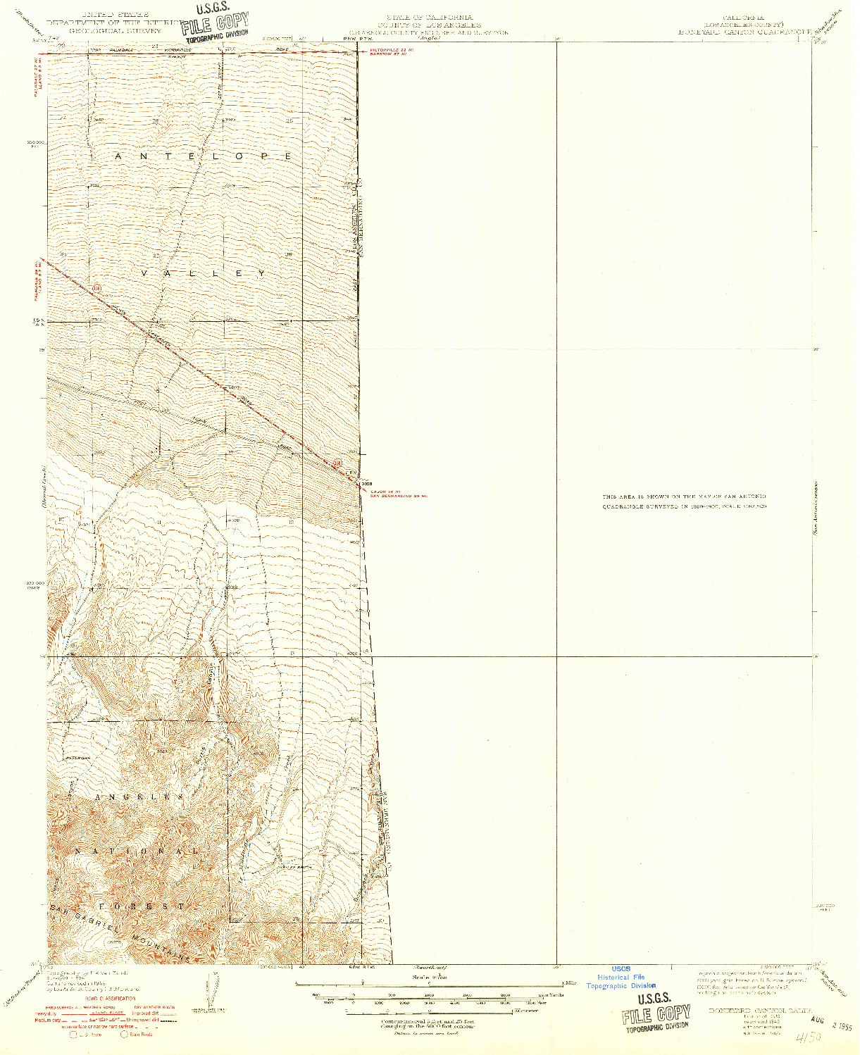 USGS 1:24000-SCALE QUADRANGLE FOR BONEYARD CANYON, CA 1939