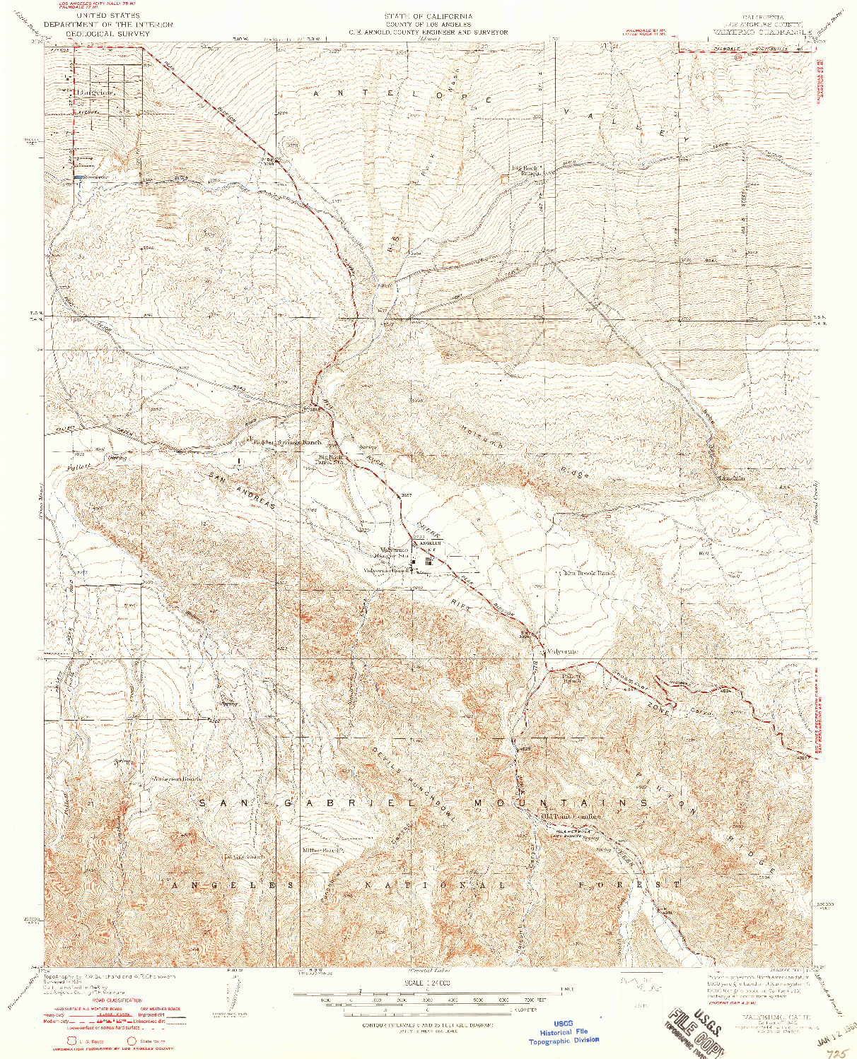 USGS 1:24000-SCALE QUADRANGLE FOR VALYERMO, CA 1940