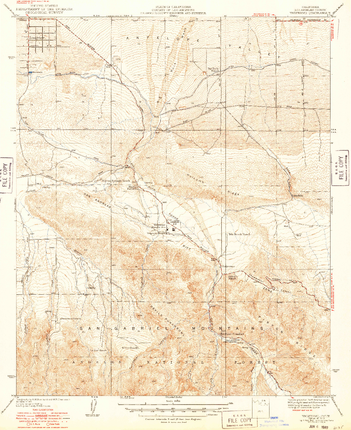 USGS 1:24000-SCALE QUADRANGLE FOR VALYERMO, CA 1940